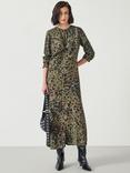 HUSH Myrah Animal Print Midi Dress, Khaki/Multi, Khaki/Multi