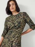 HUSH Myrah Animal Print Midi Dress, Khaki/Multi, Khaki/Multi