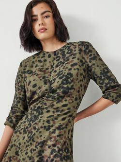 HUSH Myrah Animal Print Midi Dress, Khaki/Multi - view 2, Khaki/Multi