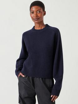 HUSH Nina Pure Merino Wool Crop Jumper, Navy