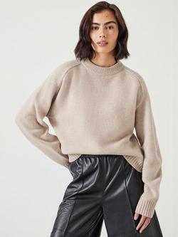 HUSH Nina Pure Merino Wool Crop Jumper, Oatmeal