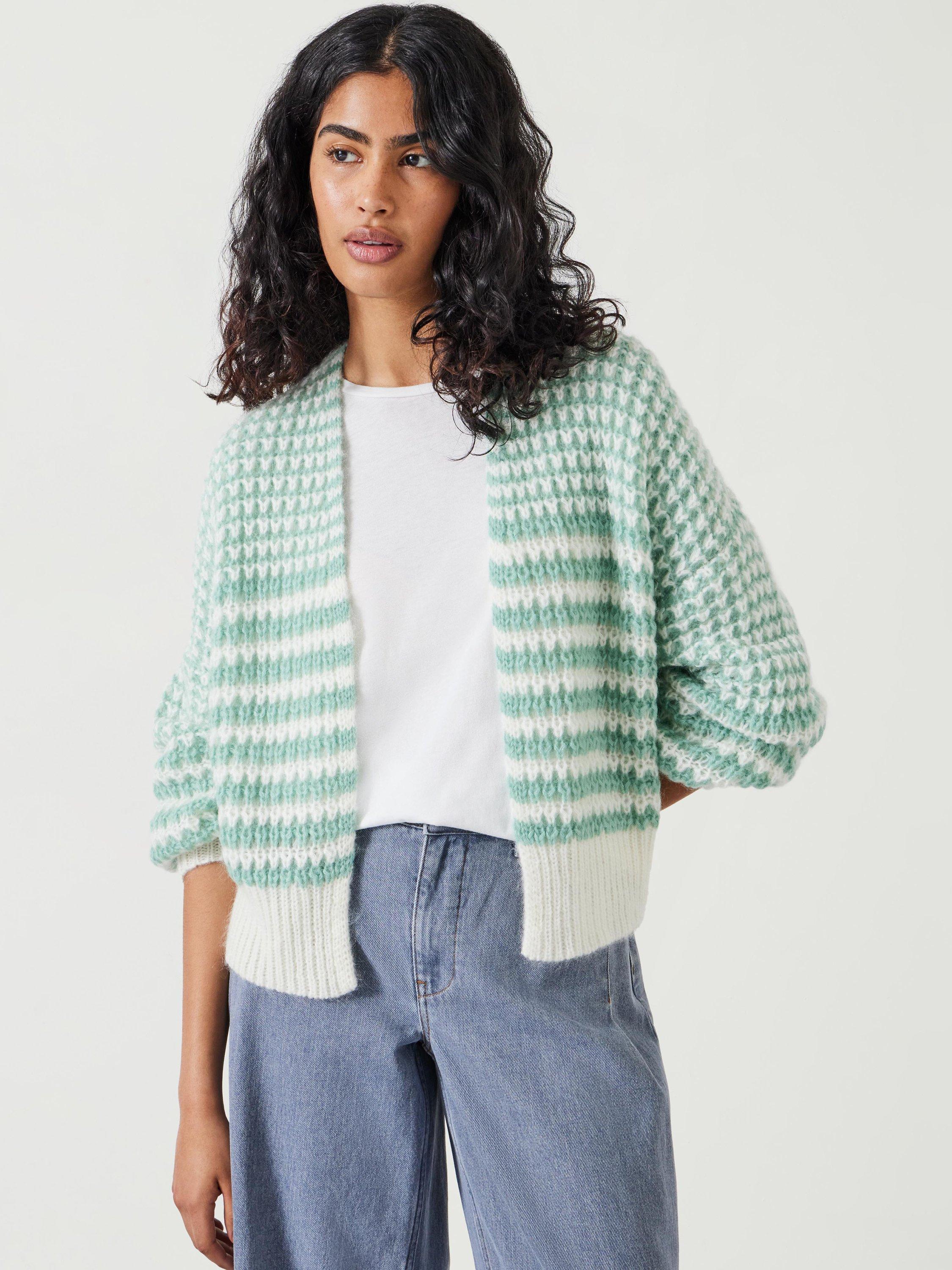 Green and white striped cardigan shop