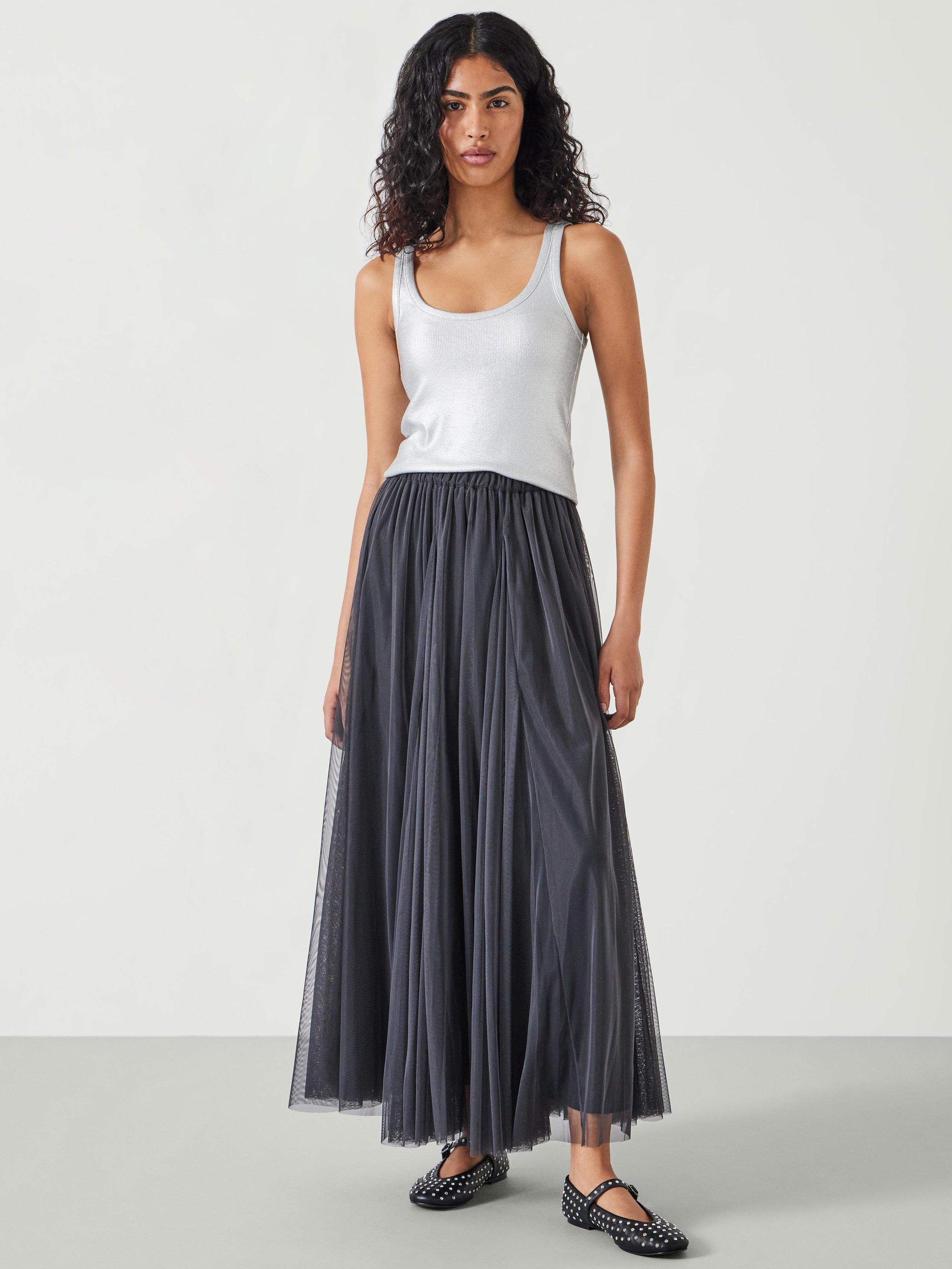 Product image 2 of 5, which shows HUSH Millie Godet Skirt, Charcoal, 4