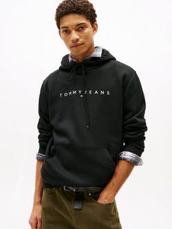 Tommy Jeans Linear Logo Embroidery Kangaroo Pocket Hoody, Black