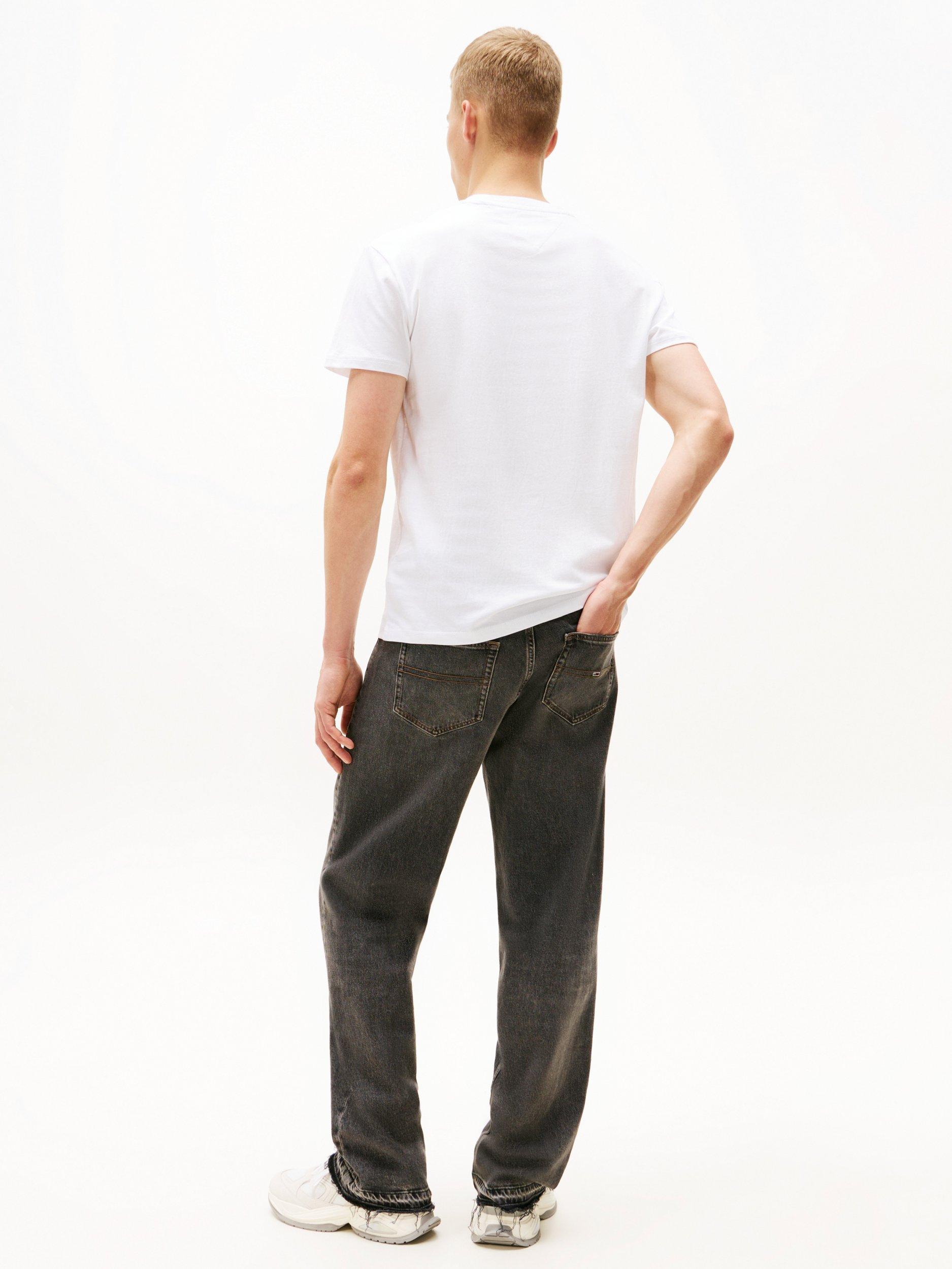 Product image 2 of 3, which shows Tommy Jeans Cotton Slim Fit Short Sleeve Linear Logo T-Shirt, White, XS