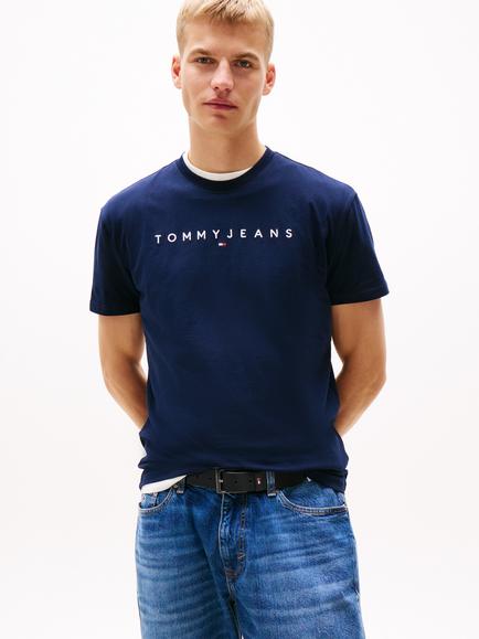 Tommy Jeans Linear Logo Embroidery T-Shirt, Dark Navy