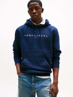 Tommy Jeans Linear Logo Embroidery Kangaroo Pocket Hoody, Dark Navy