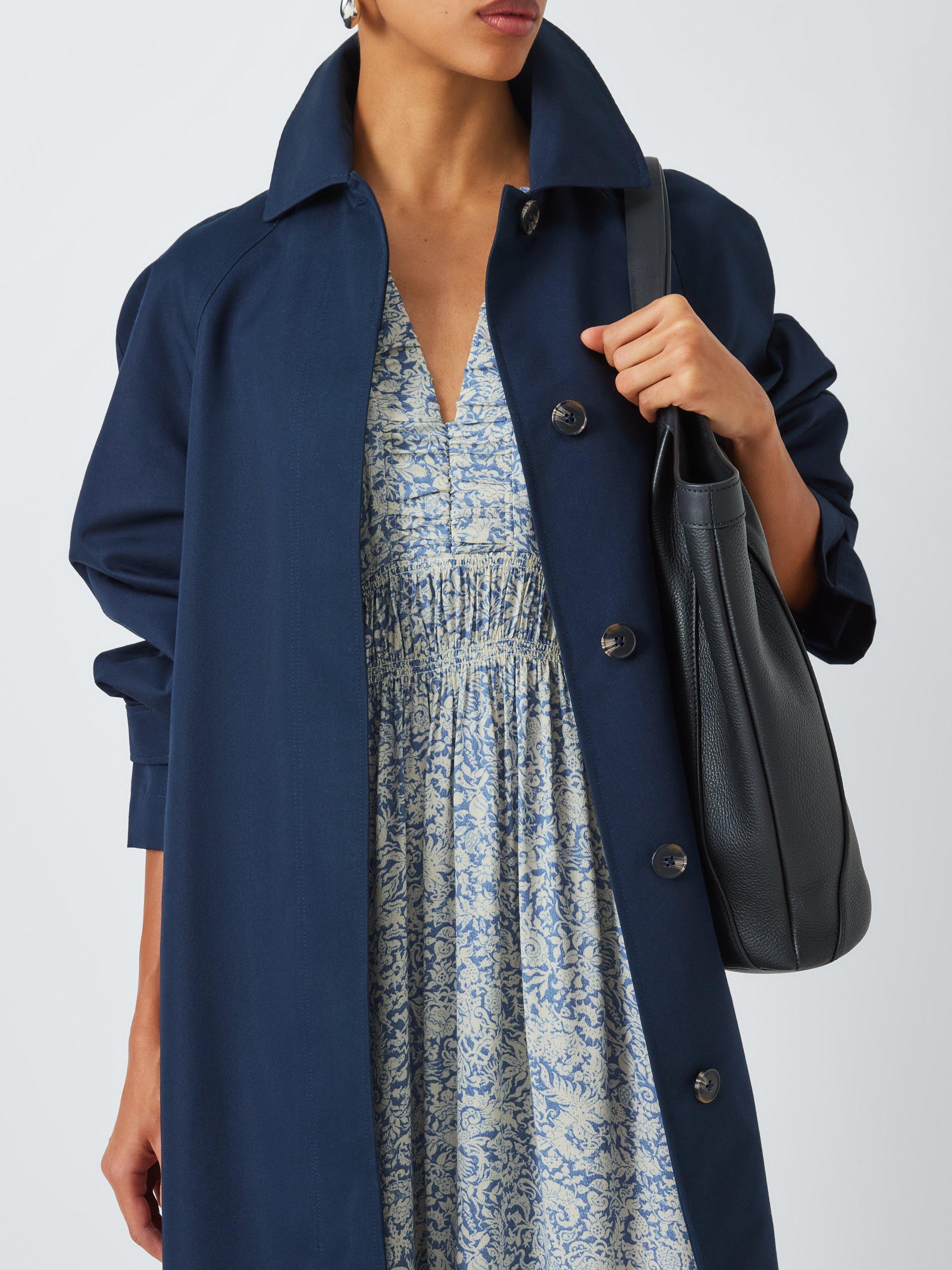 Product image 6 of 6, which shows John Lewis Short Sleeve Shirred Waist Floral Print Midi Dress, Blue, 8