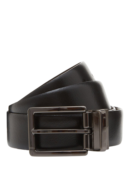 Dune London Opra Leather Reversible Belt, Black, Black