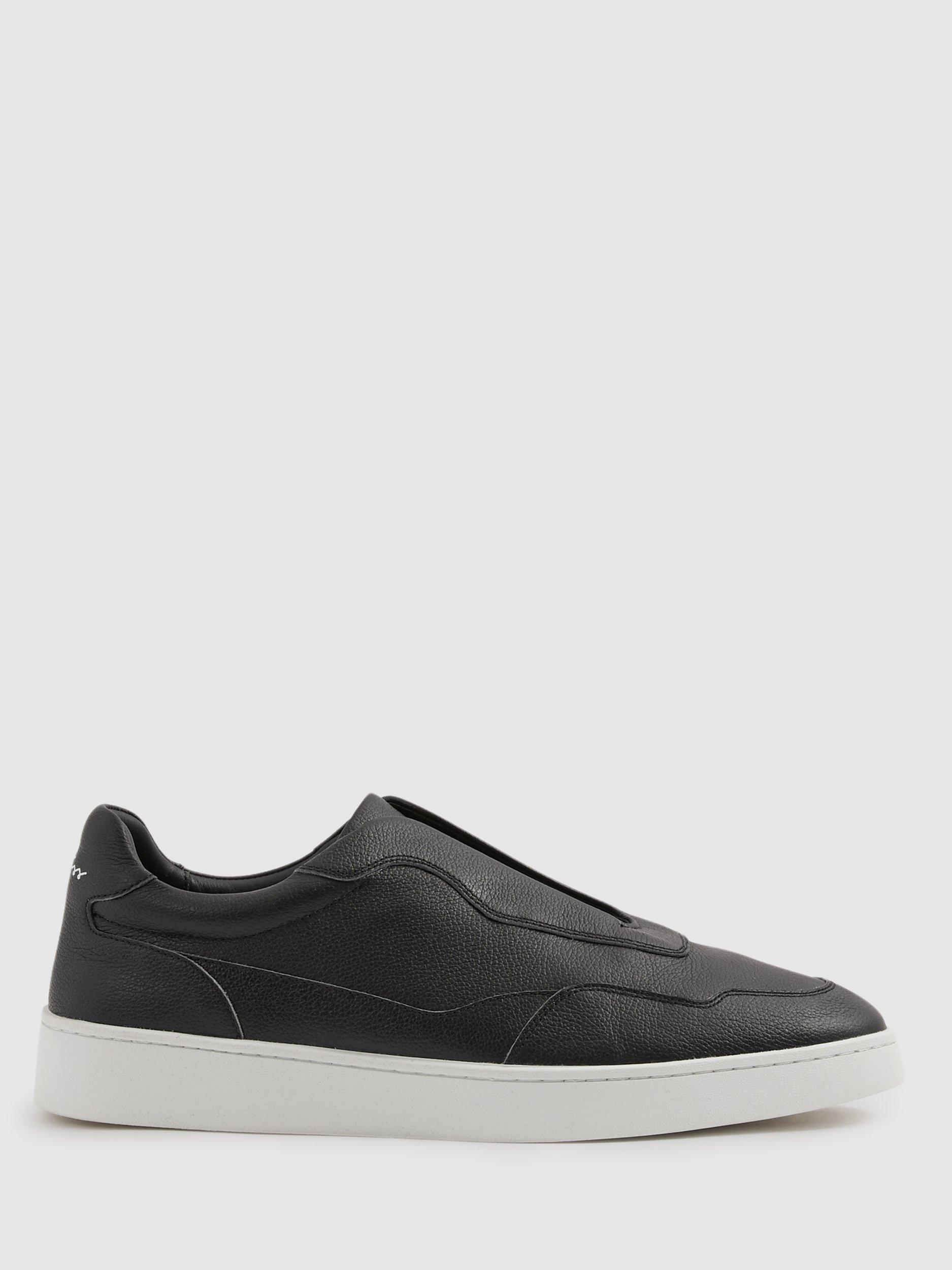 Reiss Cruz Leather Elasticated Lace Trainers, Black