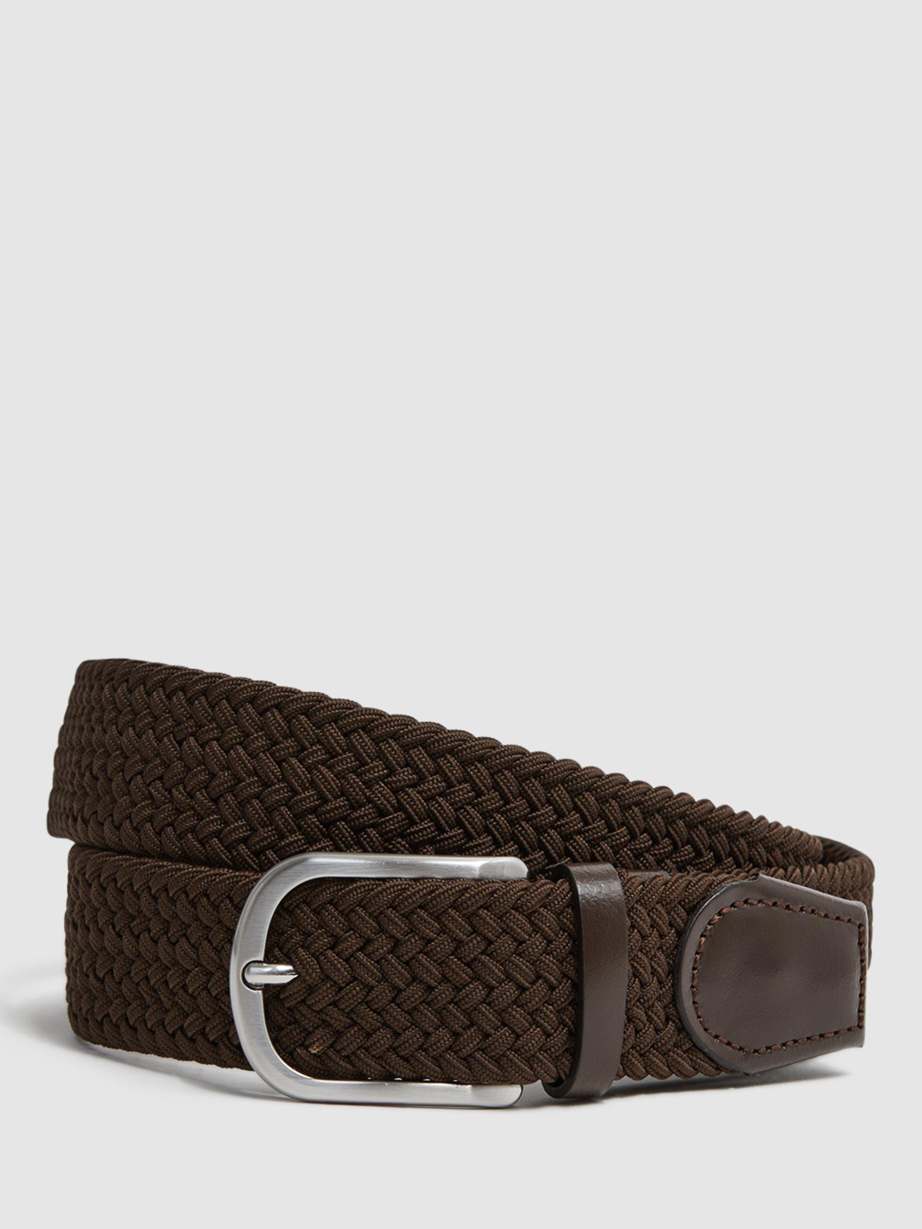 Product image 1 of 4, which shows Reiss Elmont Woven Belt, Brown, 28R