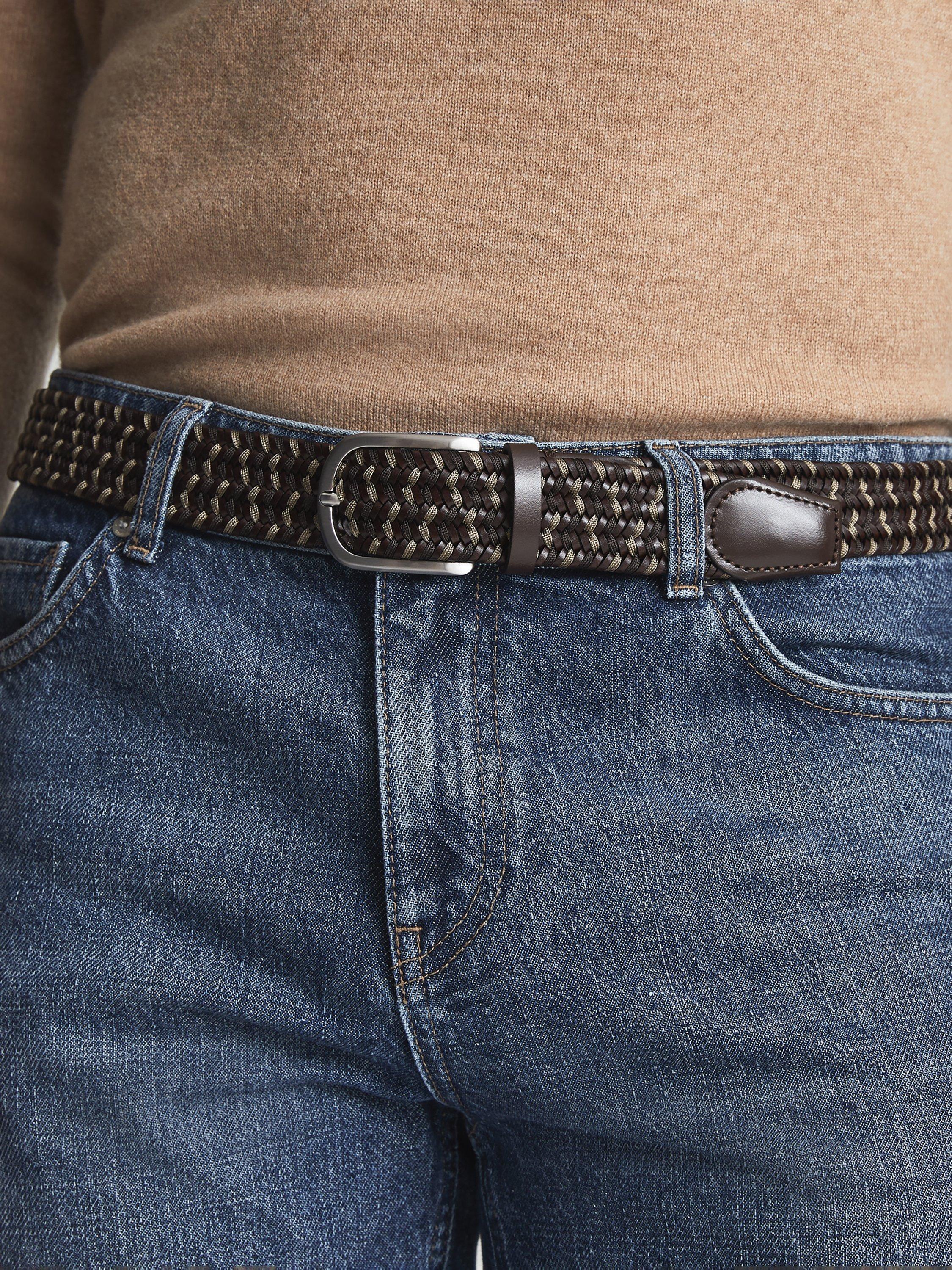 Product image 2 of 4, which shows Reiss Elmont Woven Belt, Brown, 28R