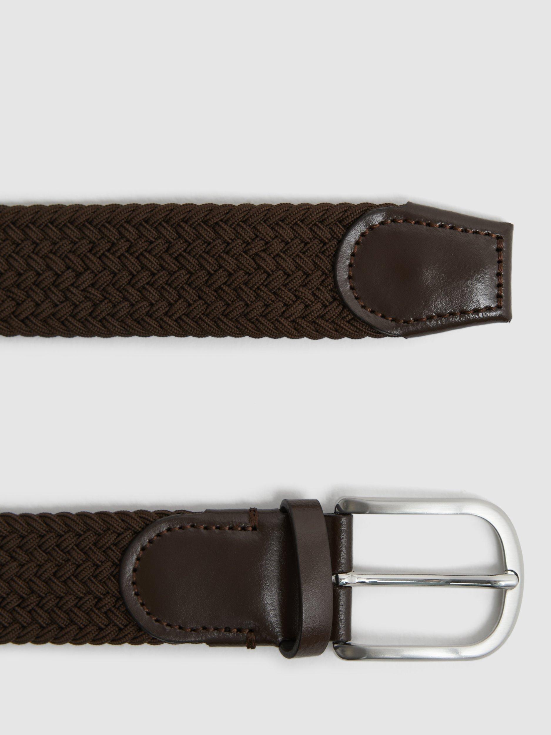 Product image 3 of 4, which shows Reiss Elmont Woven Belt, Brown, 28R