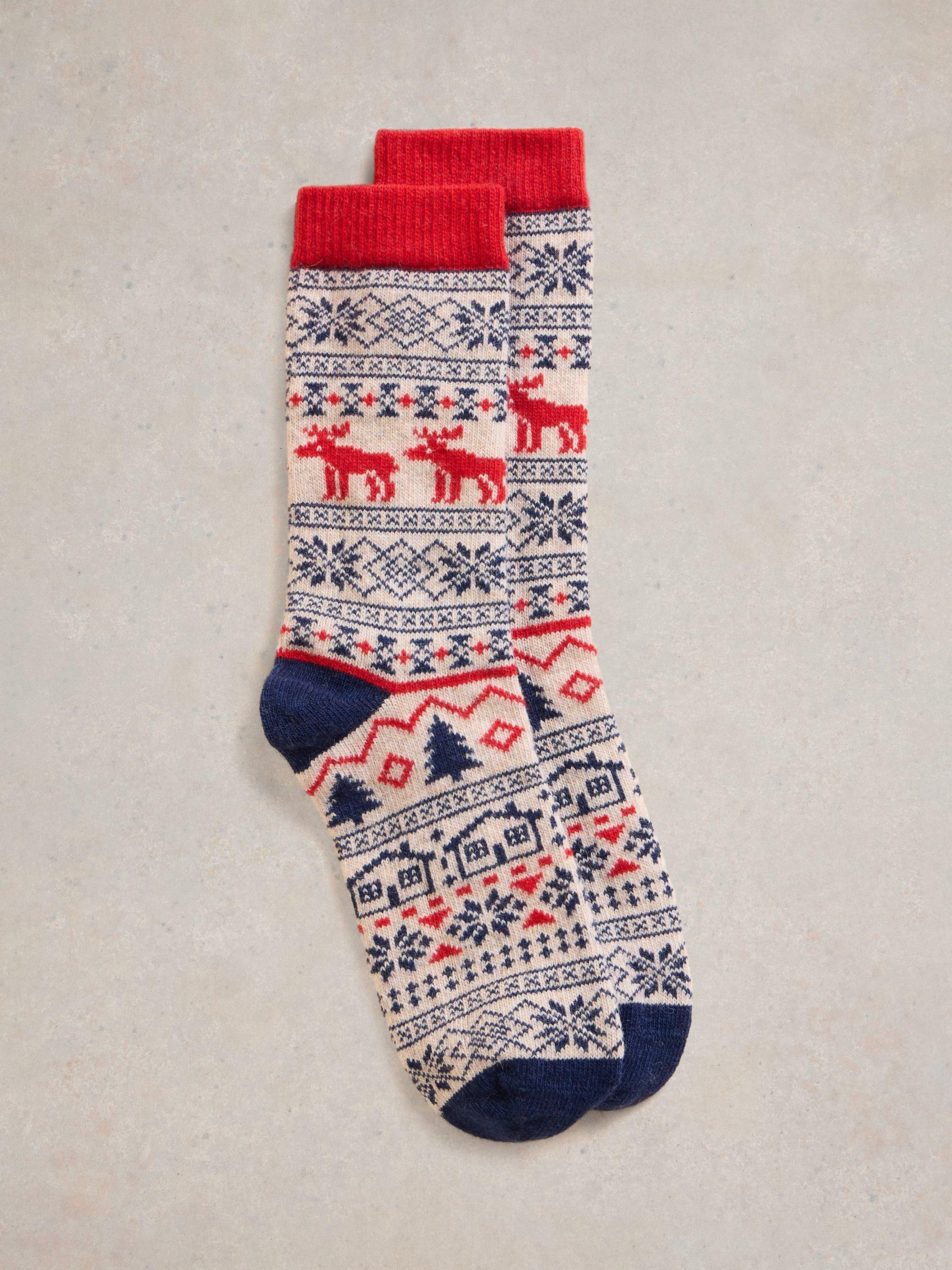 White Stuff Moose Print Socks, Multi