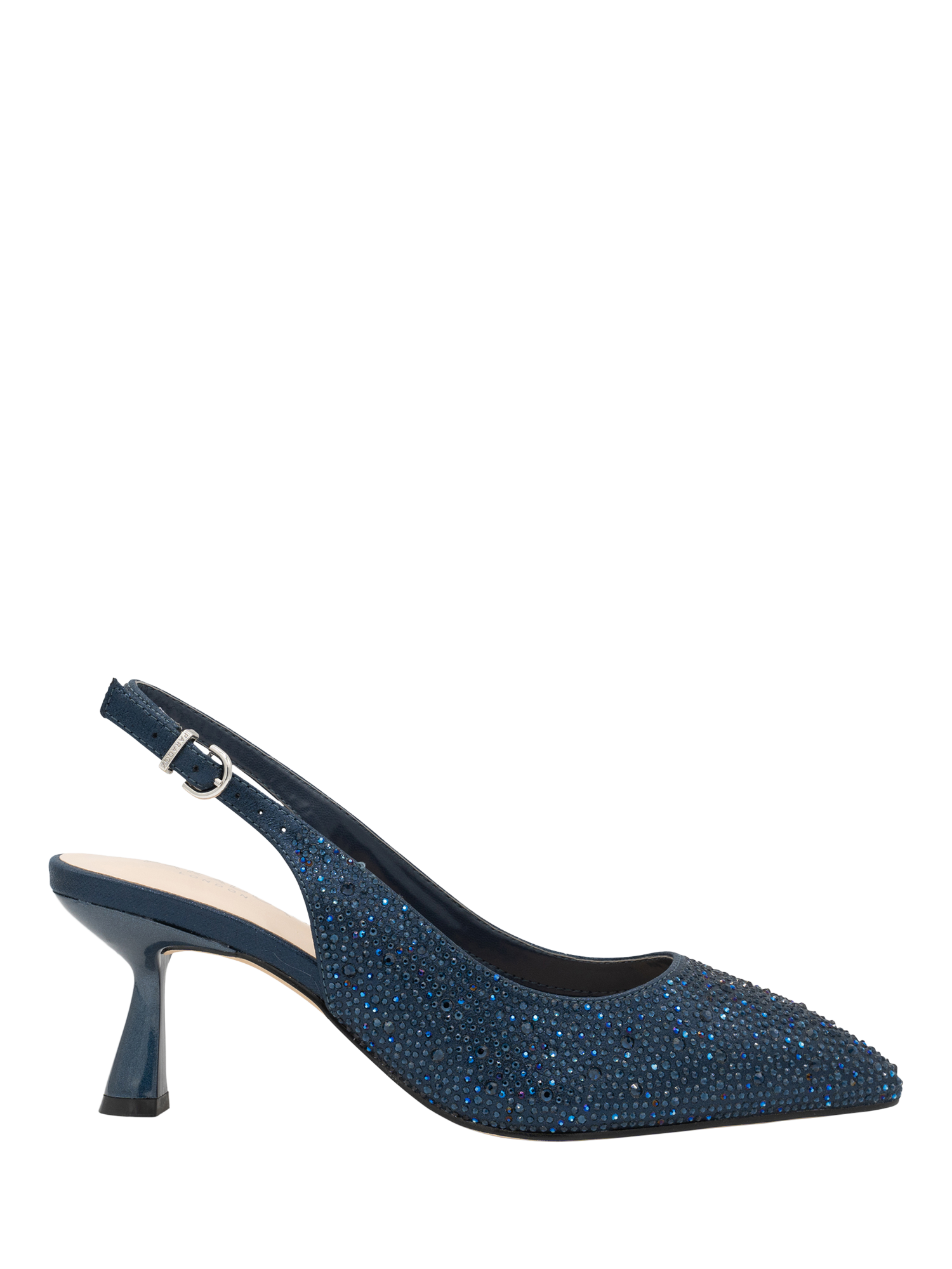 Paradox London Fiora Wide Fit Diamante Kitten Heel Slingback Court Shoes Navy