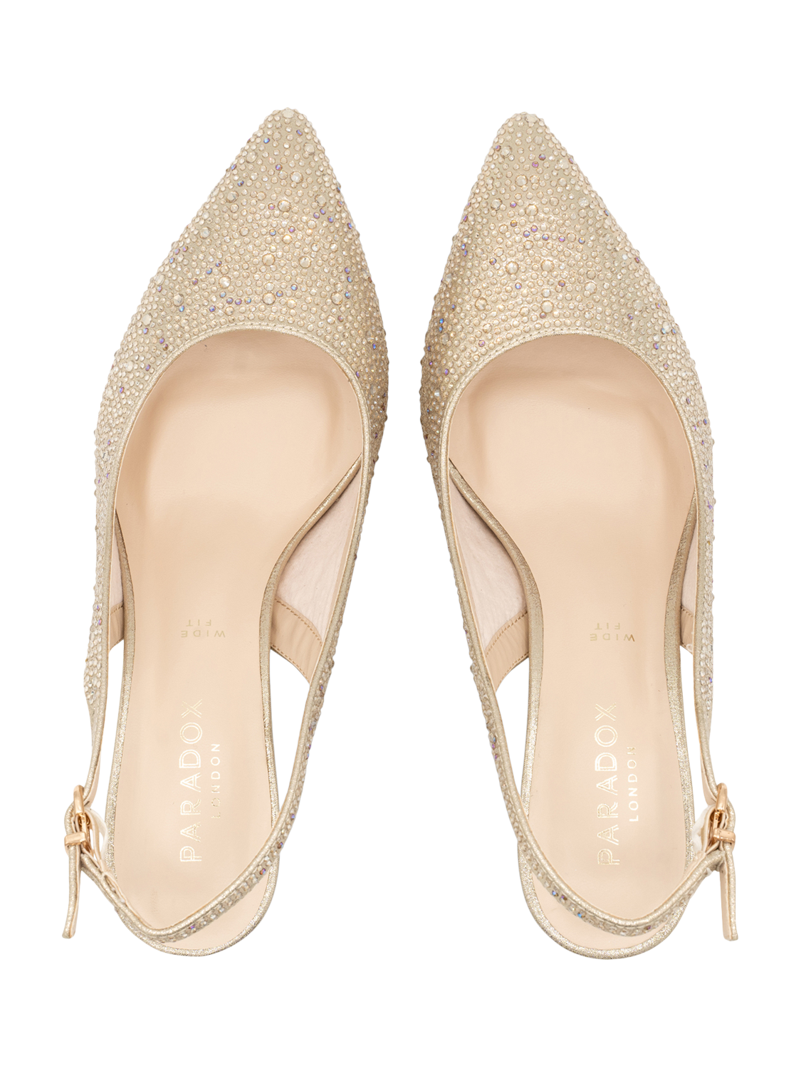 Product image 4 of 5, which shows Paradox London Fiora Wide Fit Diamante Kitten Heel Slingback Court Shoes, Champagne, 3
