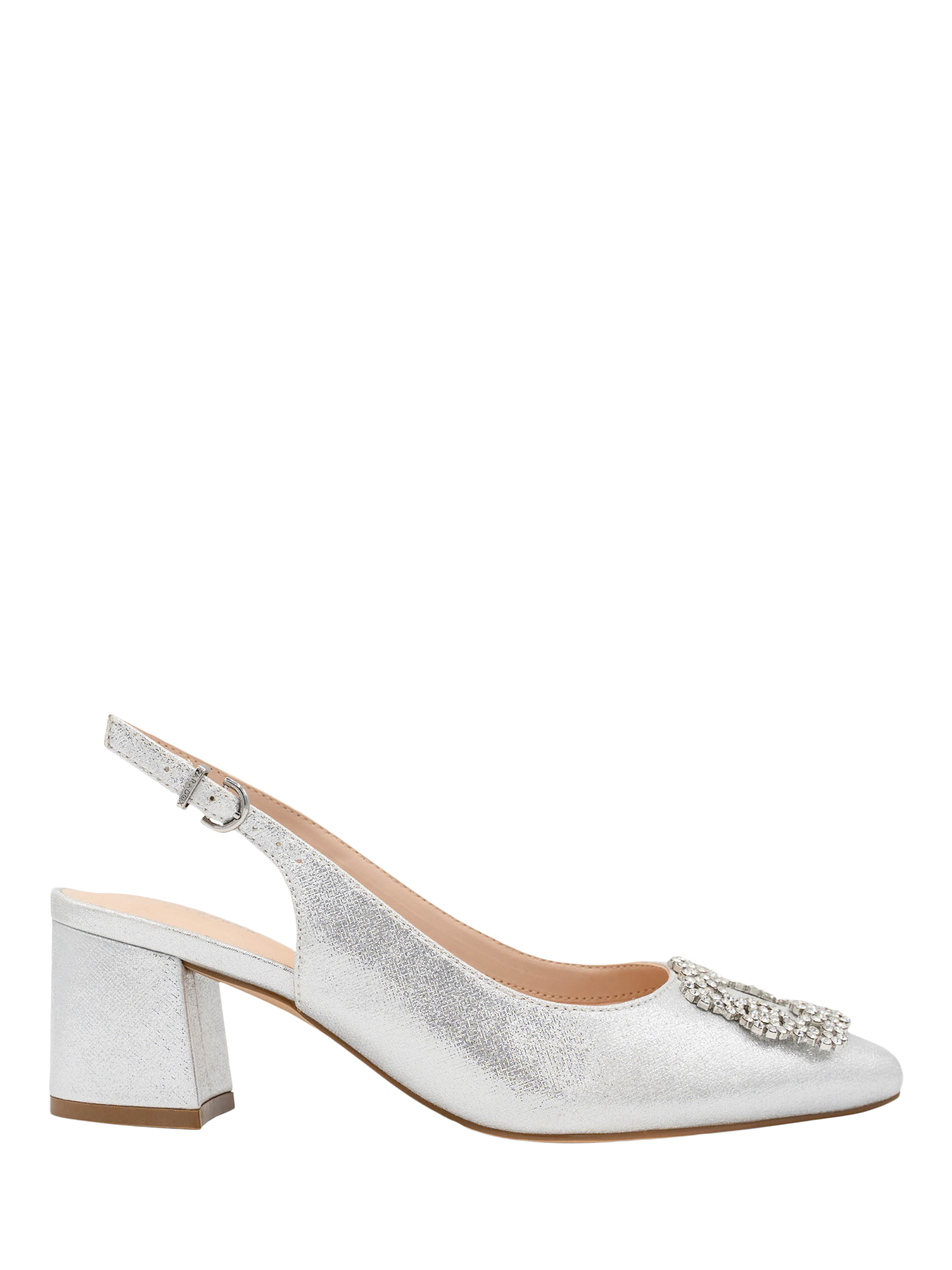 Product image 1 of 5, which shows Paradox London Innika Block Heel Slingback Court Shoes, Silver, 3