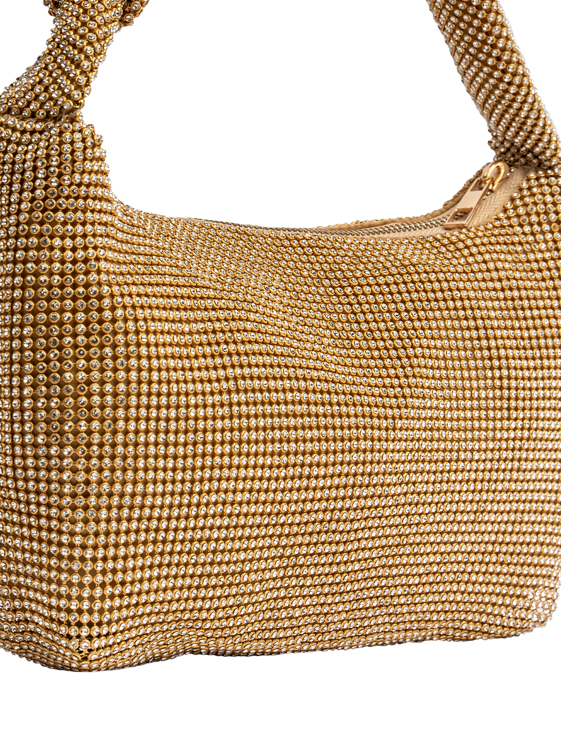 Product image 2 of 3, which shows Paradox London Danni Diamante Mesh Knot Bag, Gold