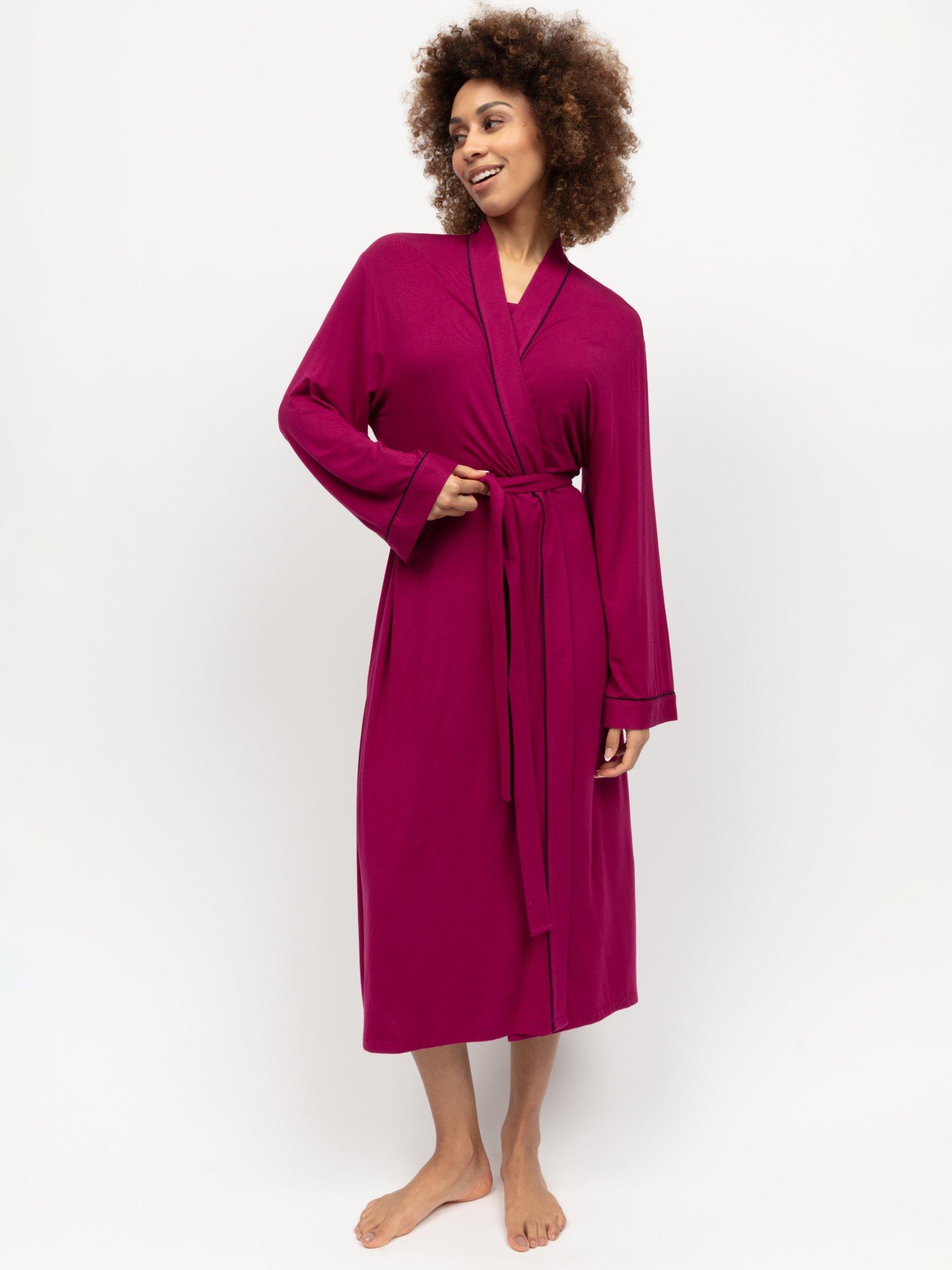 Product image 2 of 4, which shows Cyberjammies Penelope Jersey Long Dressing Gown, Berry, 6