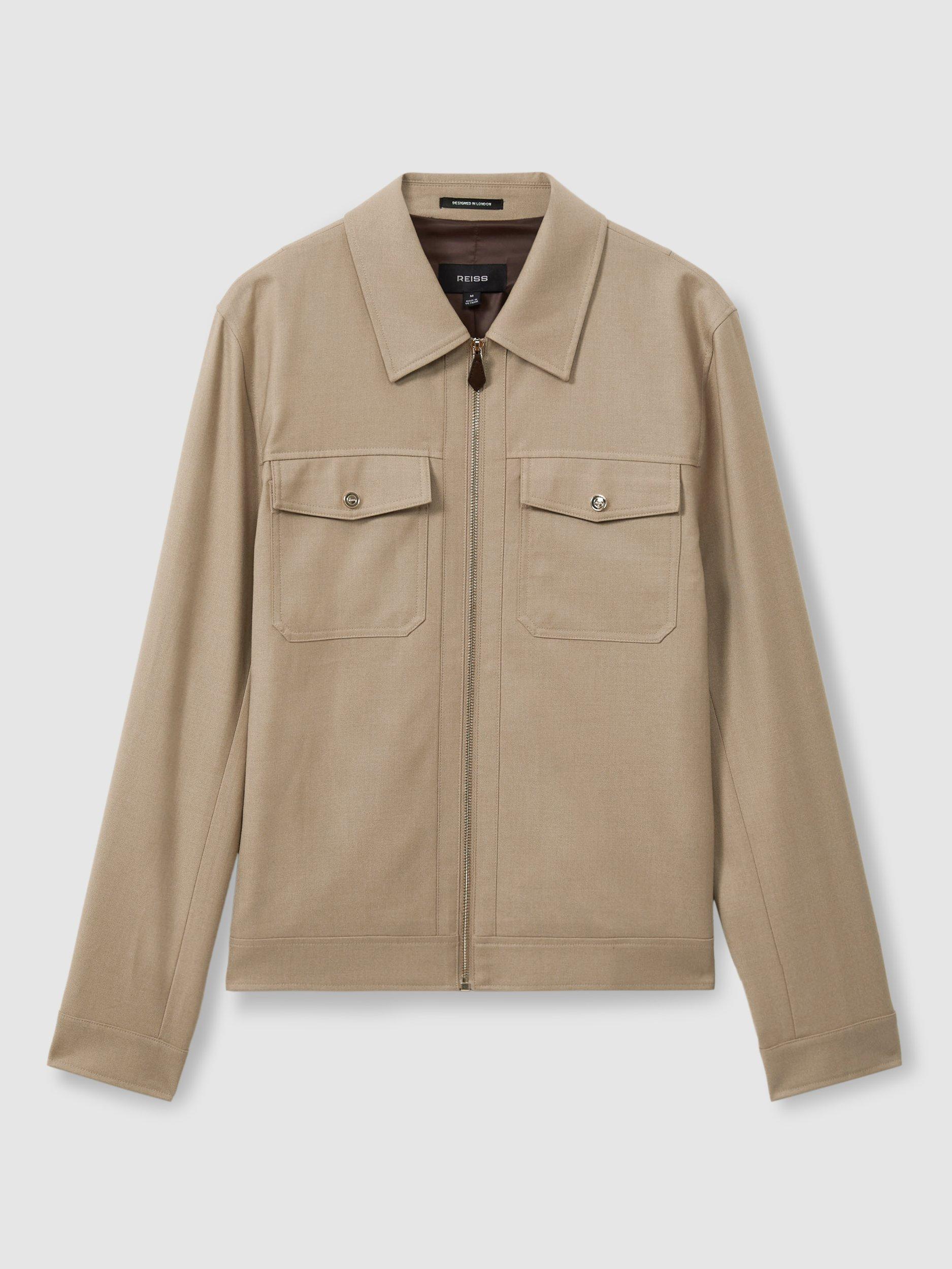 Product image 3 of 5, which shows Reiss Pound Moleskin Finish Trucker Jacket, Light Camel, XS