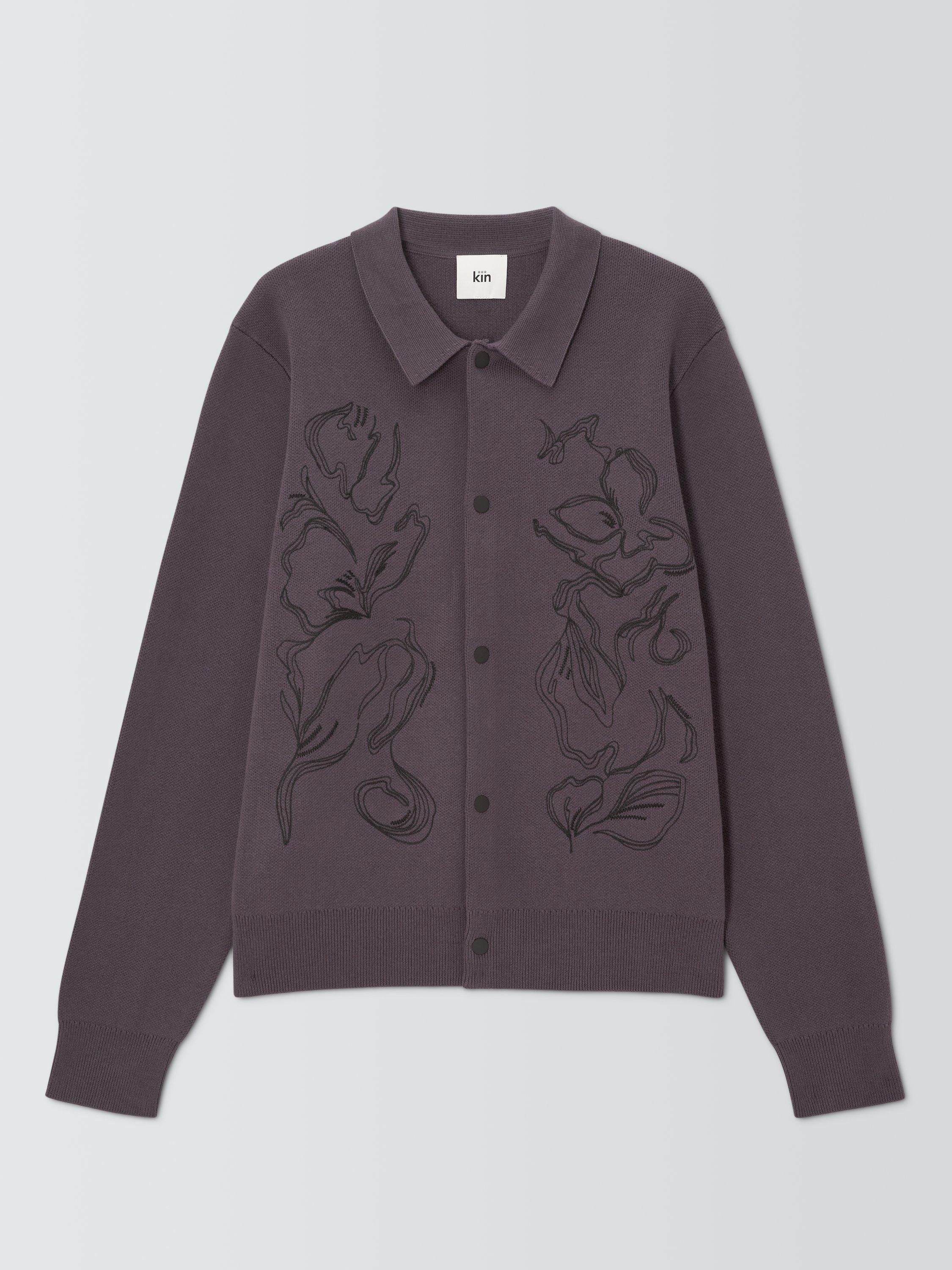 Product image 4 of 6, which shows Kin Floral Embroidered Cotton Knit Shirt, Shale, S