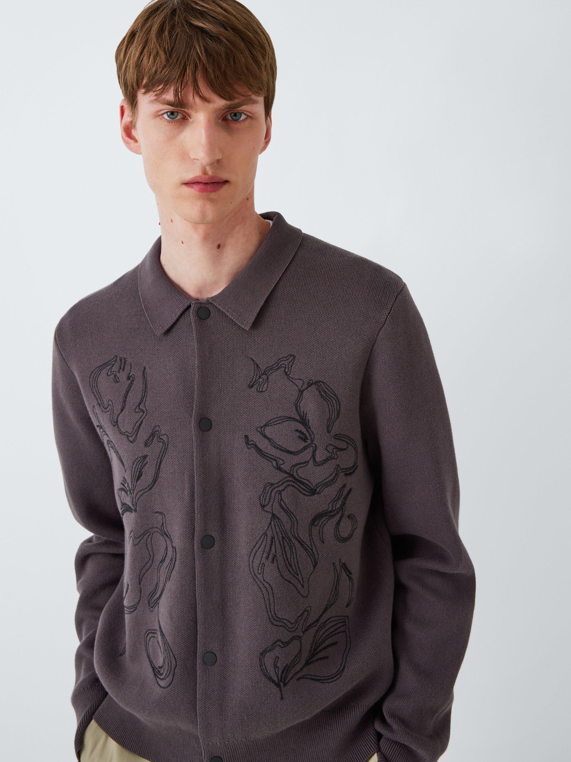 Product image 5 of 6, which shows Kin Floral Embroidered Cotton Knit Shirt, Shale, S