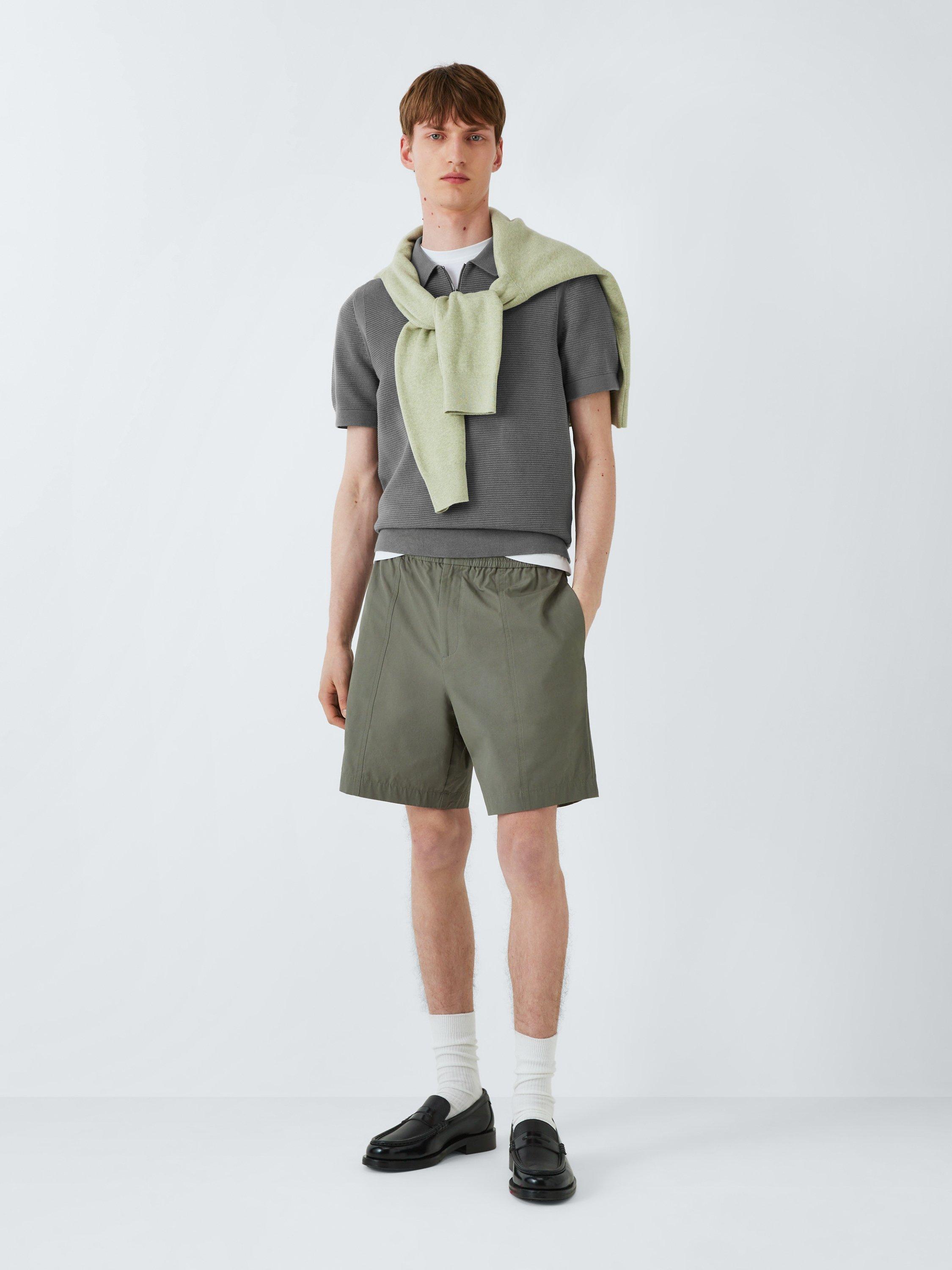 Product image 3 of 6, which shows Kin Short Sleeve Textured Cotton Knit Polo Neck Jumper, Castor Grey, S