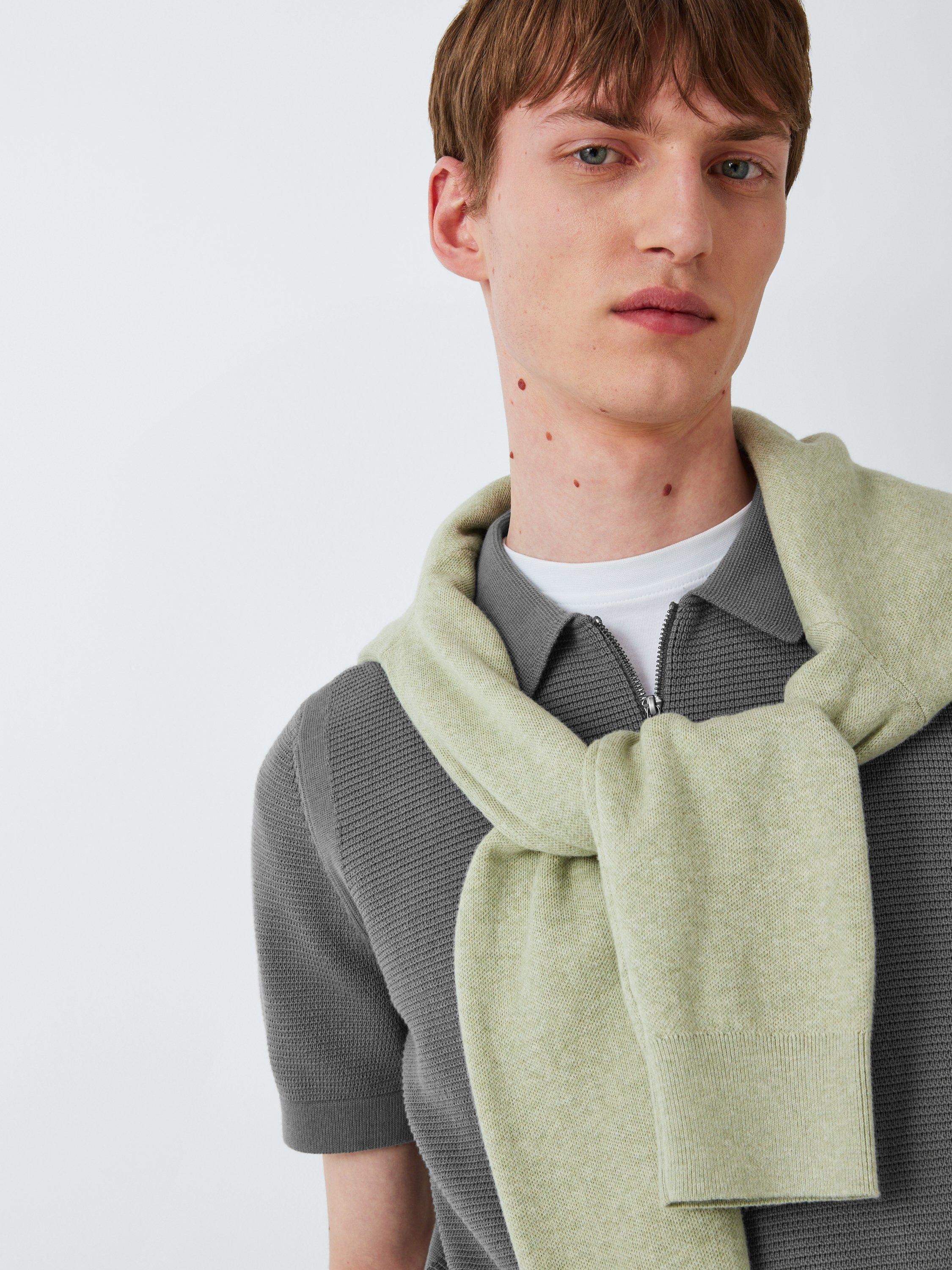 Product image 6 of 6, which shows Kin Short Sleeve Textured Cotton Knit Polo Neck Jumper, Castor Grey, S