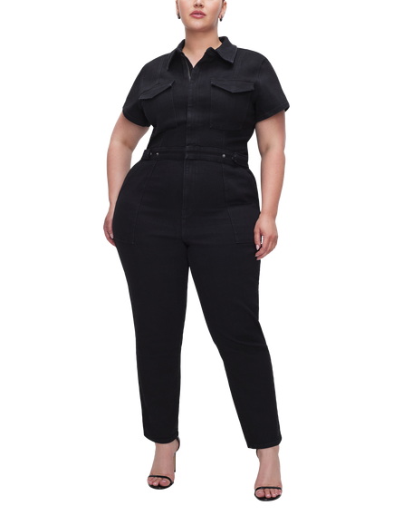 Good American Fit For Success Denim Jumpsuit, Black, Black