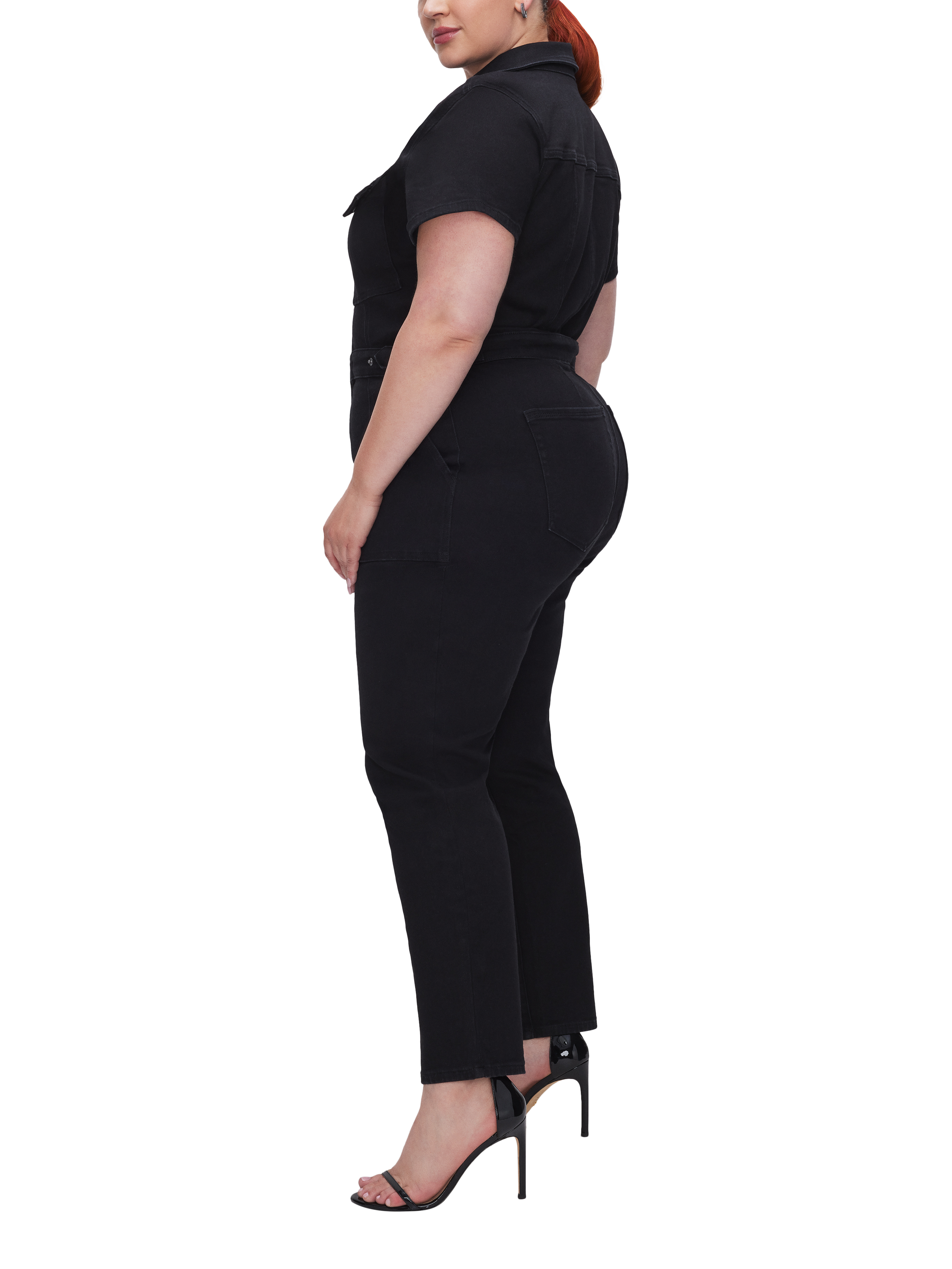 Product image 3 of 3, which shows Good American Fit For Success Denim Jumpsuit, Black, XS