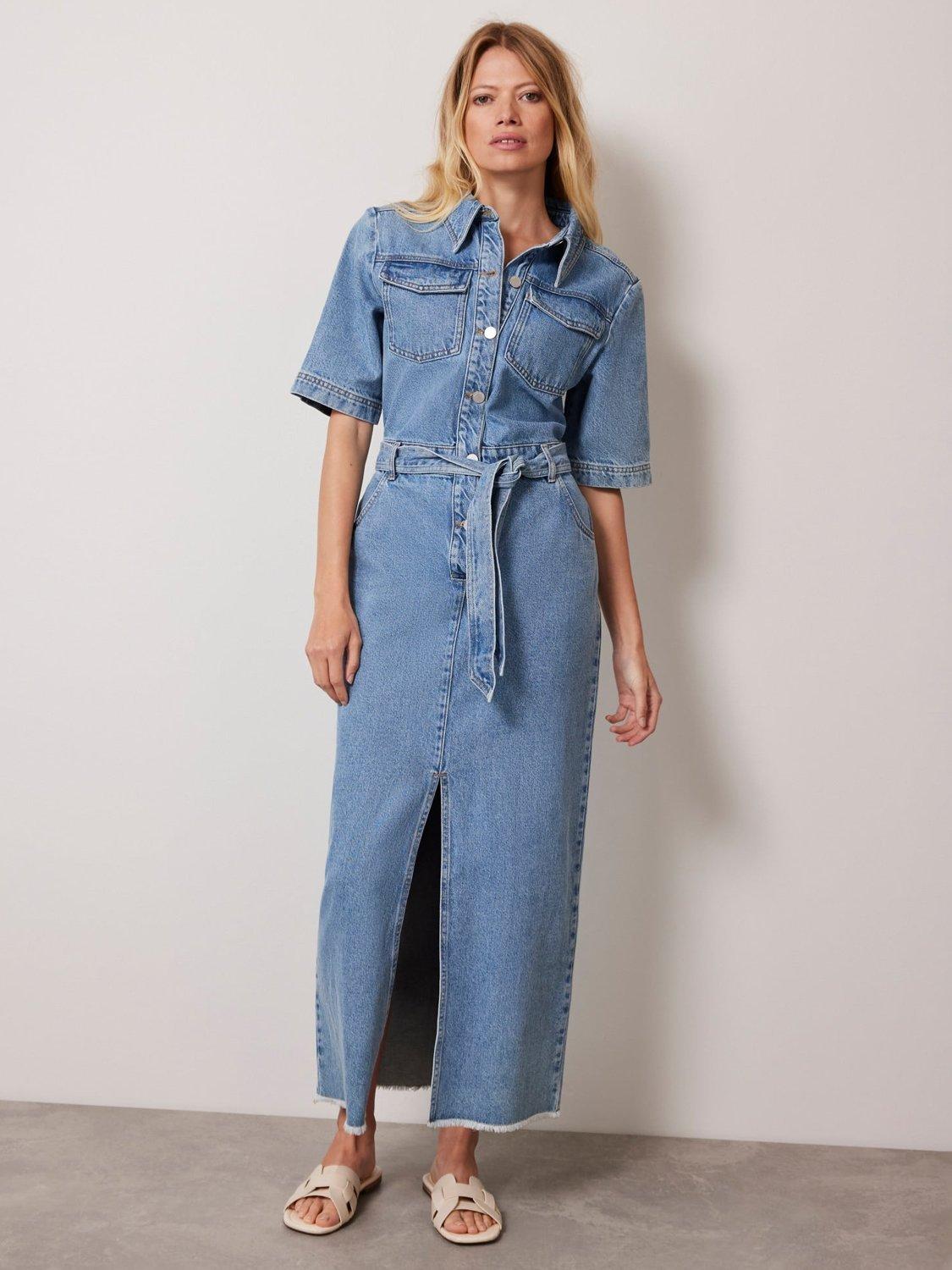 Mint Velvet Denim Midi Dress, Blue