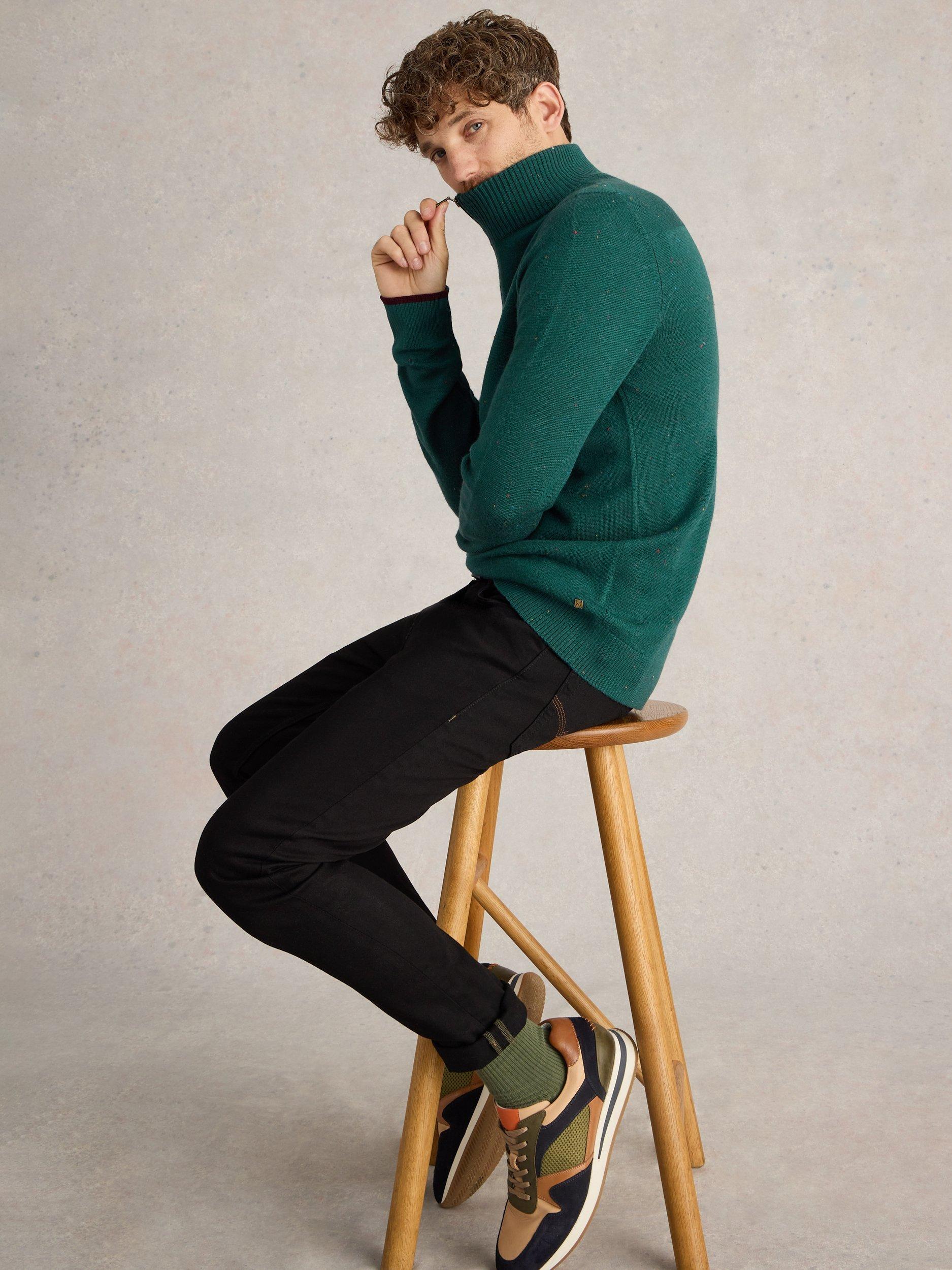 White Stuff Zip-Neck Merino Wool Jumper, Green Mlt