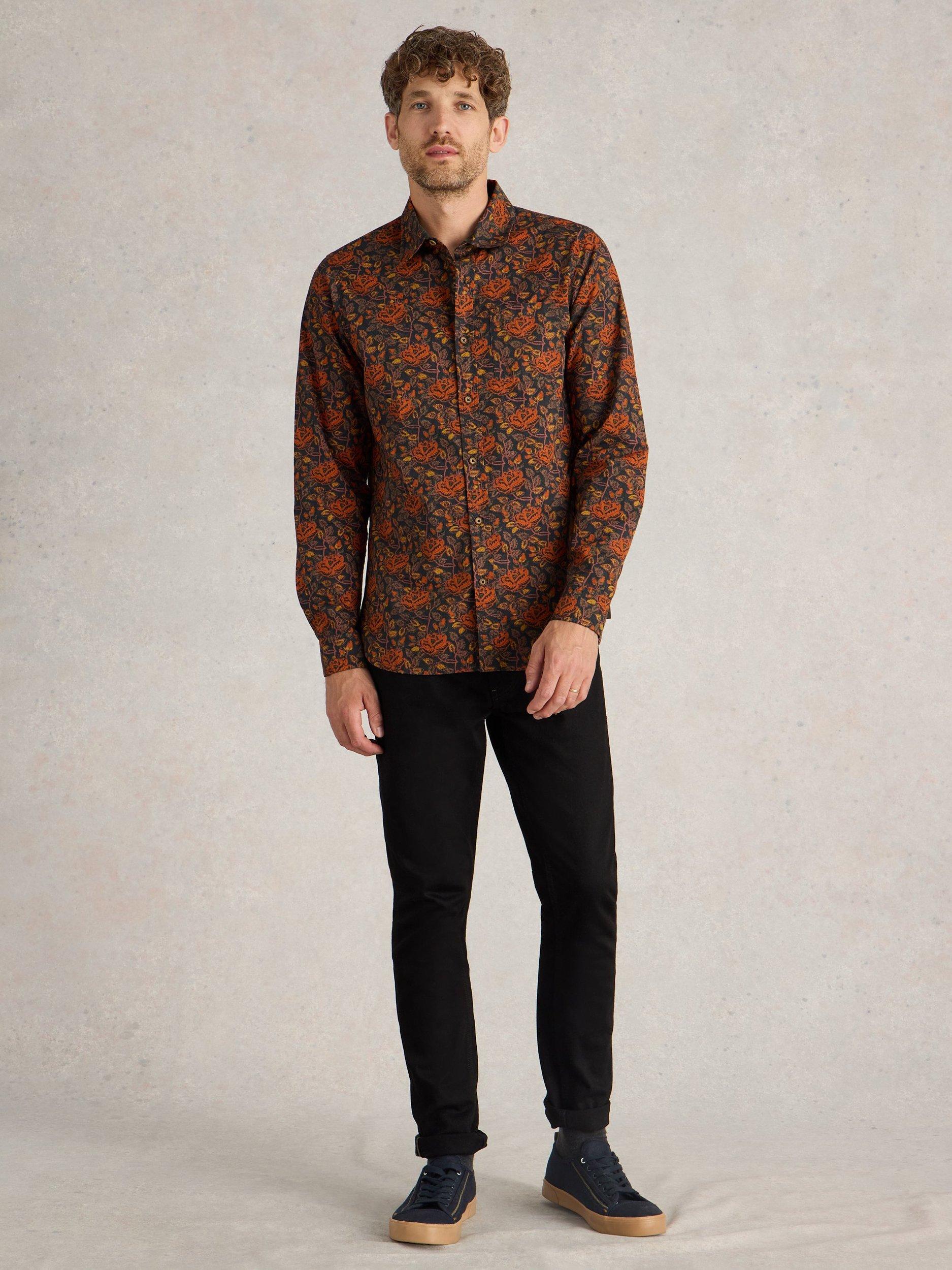 White Stuff Organic Cotton Block Floral Shirt, Brown/Multi