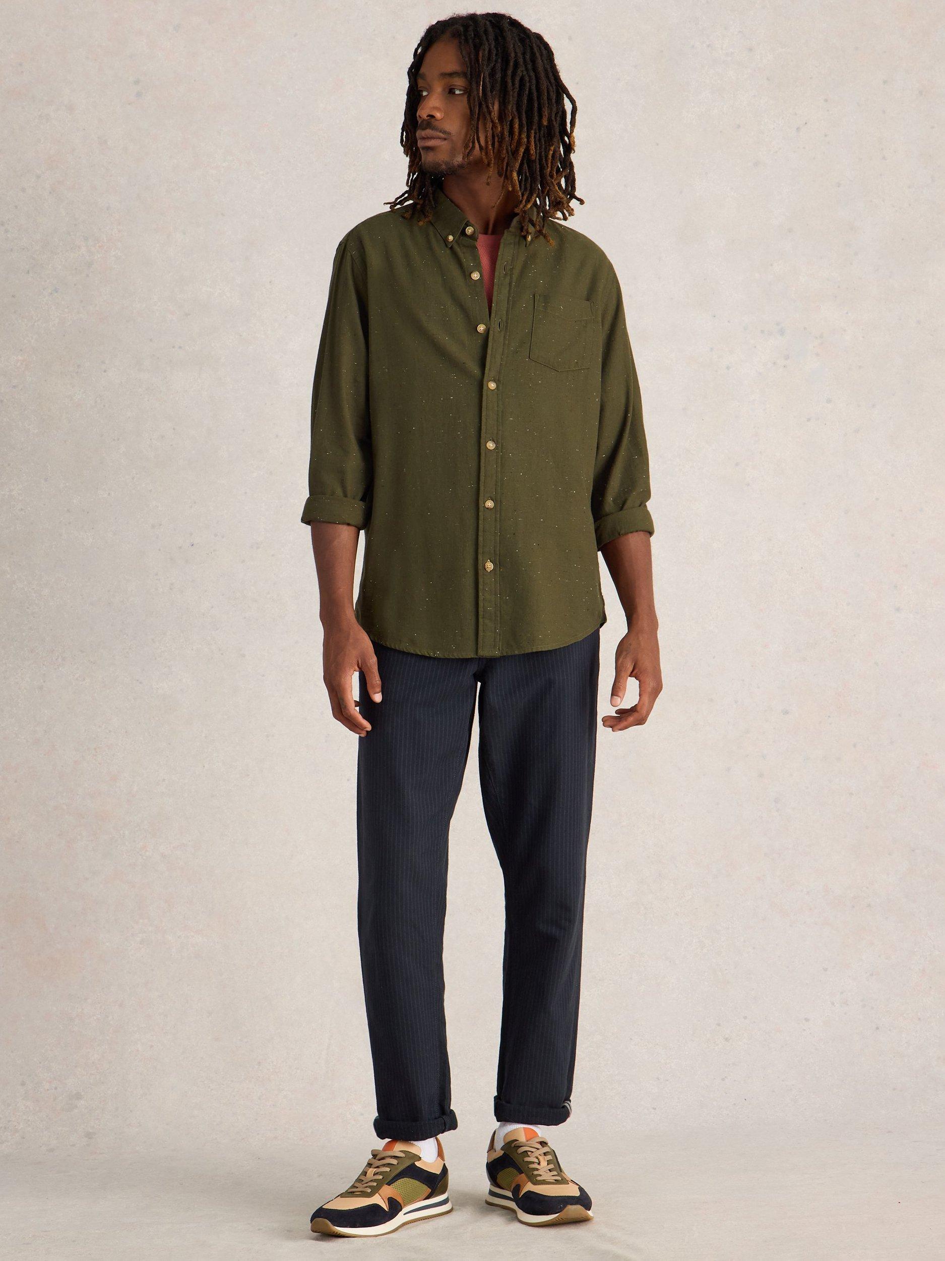 White Stuff Cotton Blend Regular Fit Nep Shirt, Khaki Grn