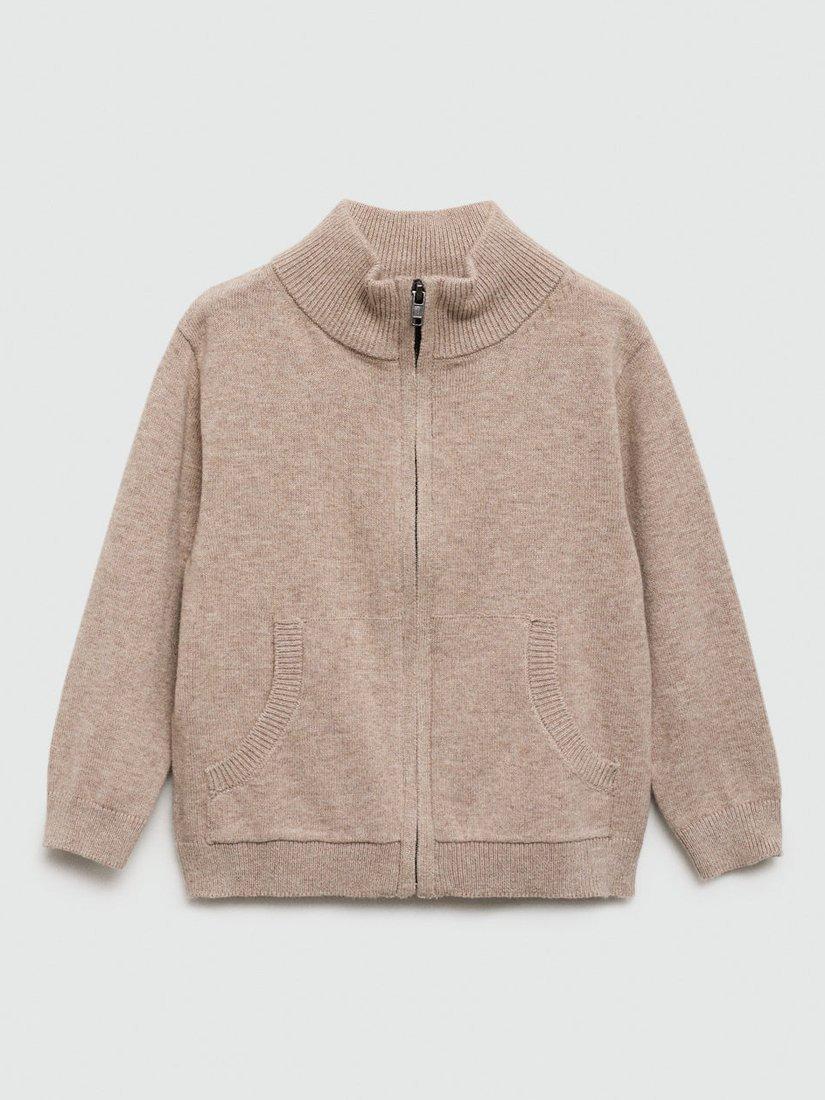 Mango Kids' Luke Zip Cardigan, Beige