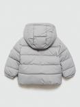 Mango Kids' Aldo Quilted Hooded Jacket, Pastel Grey