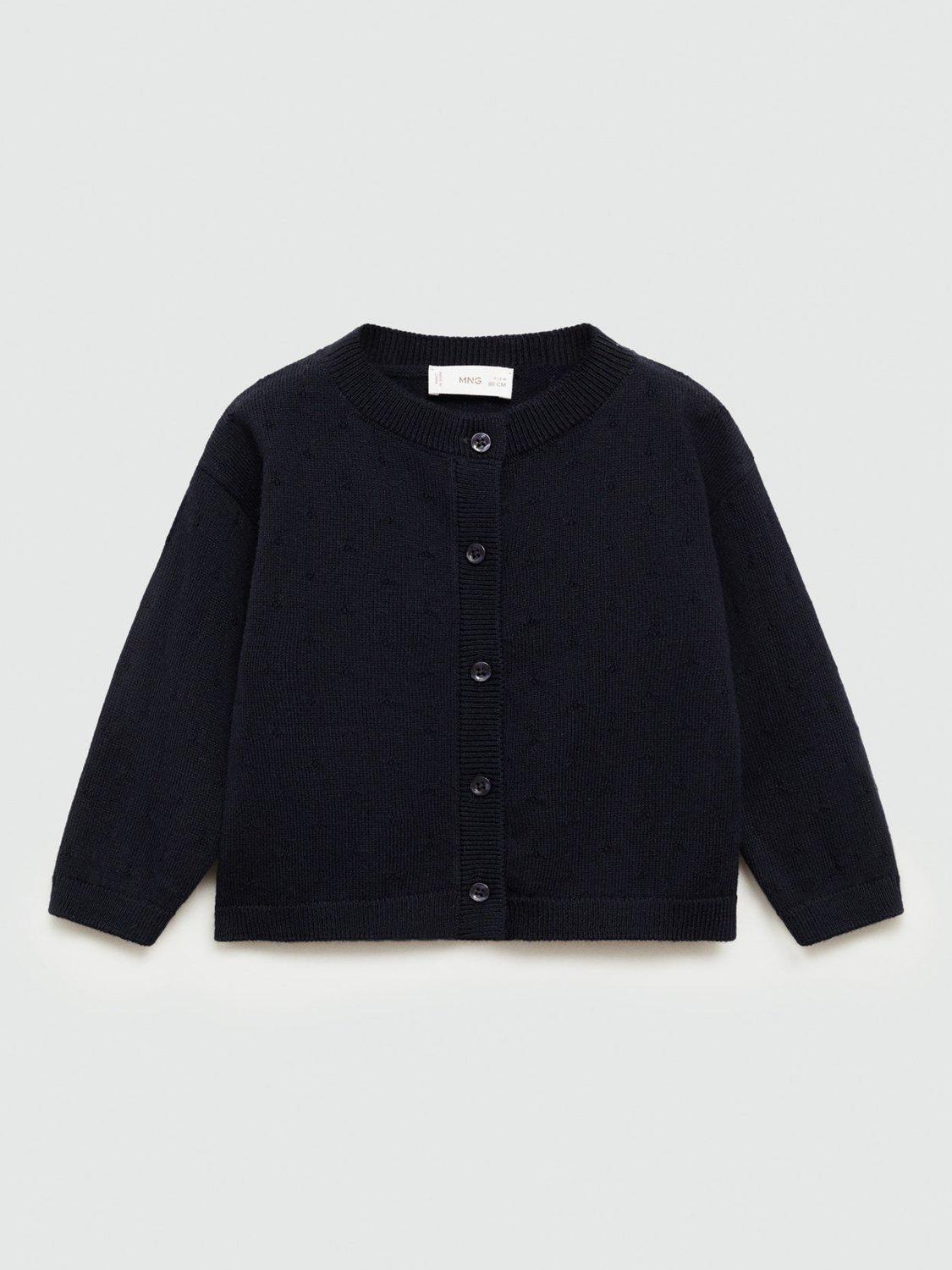 Product image 3 of 7, which shows Mango Kids' Sally Fine Knit Cardigan, Navy, 12-18 months