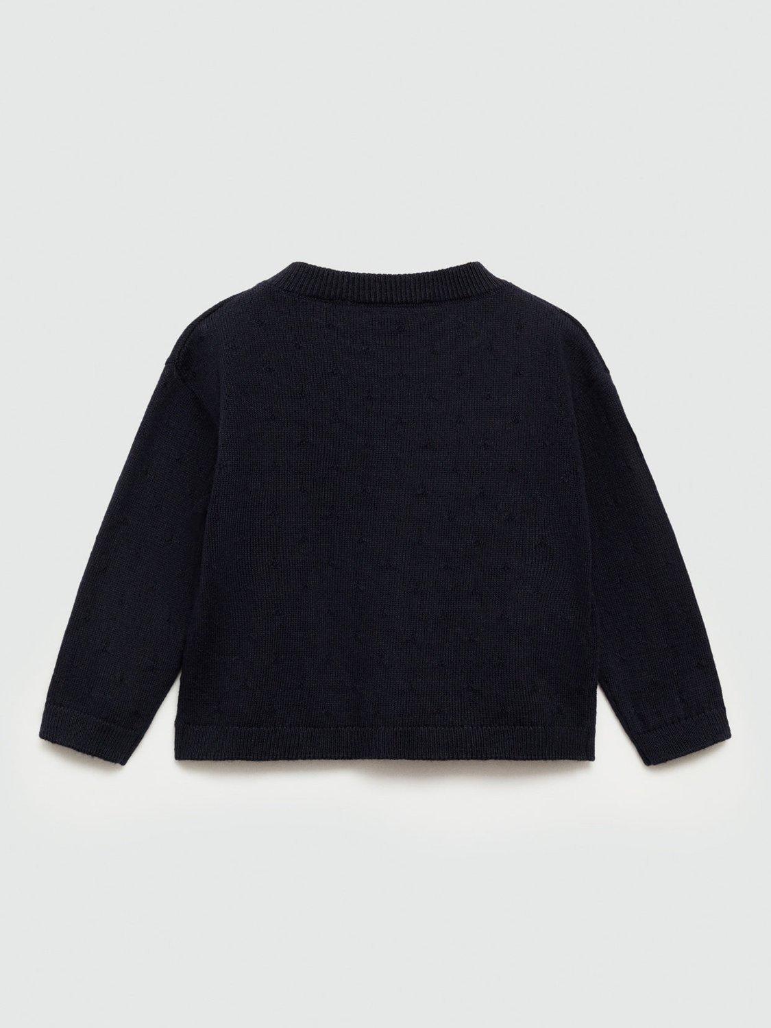 Product image 4 of 7, which shows Mango Kids' Sally Fine Knit Cardigan, Navy, 12-18 months