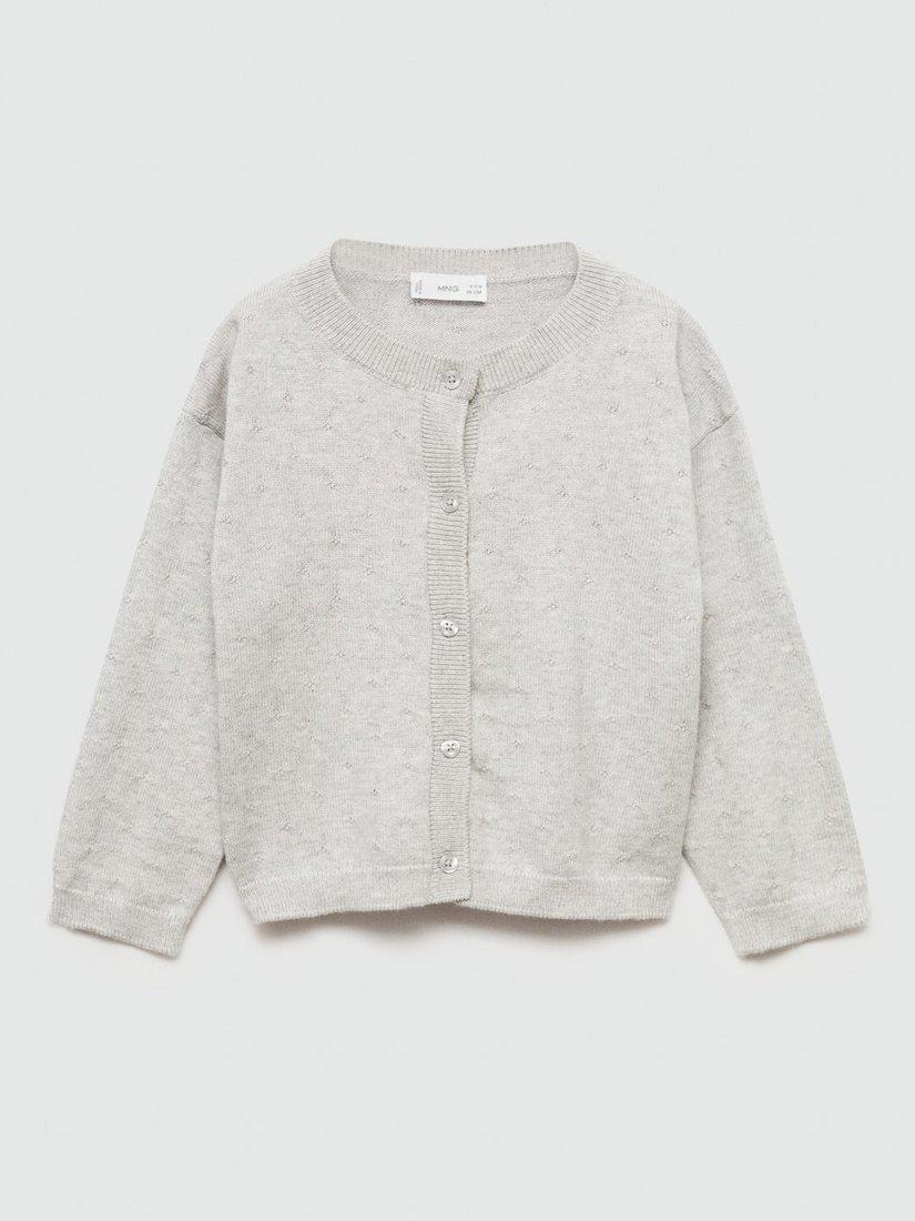 Product image 1 of 4, which shows Mango Kids' Sally Fine Knit Cardigan, Light Grey, 9-12 months