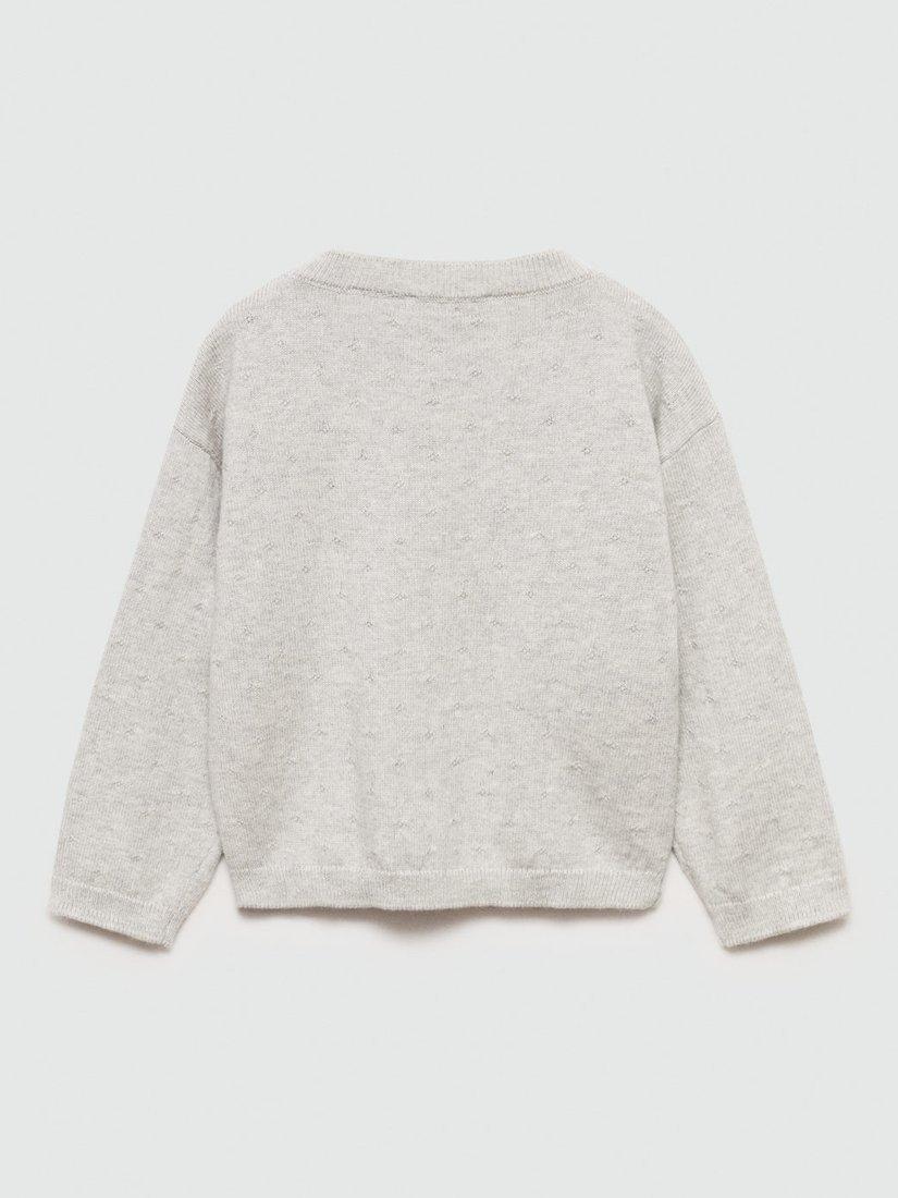 Product image 2 of 4, which shows Mango Kids' Sally Fine Knit Cardigan, Light Grey, 9-12 months