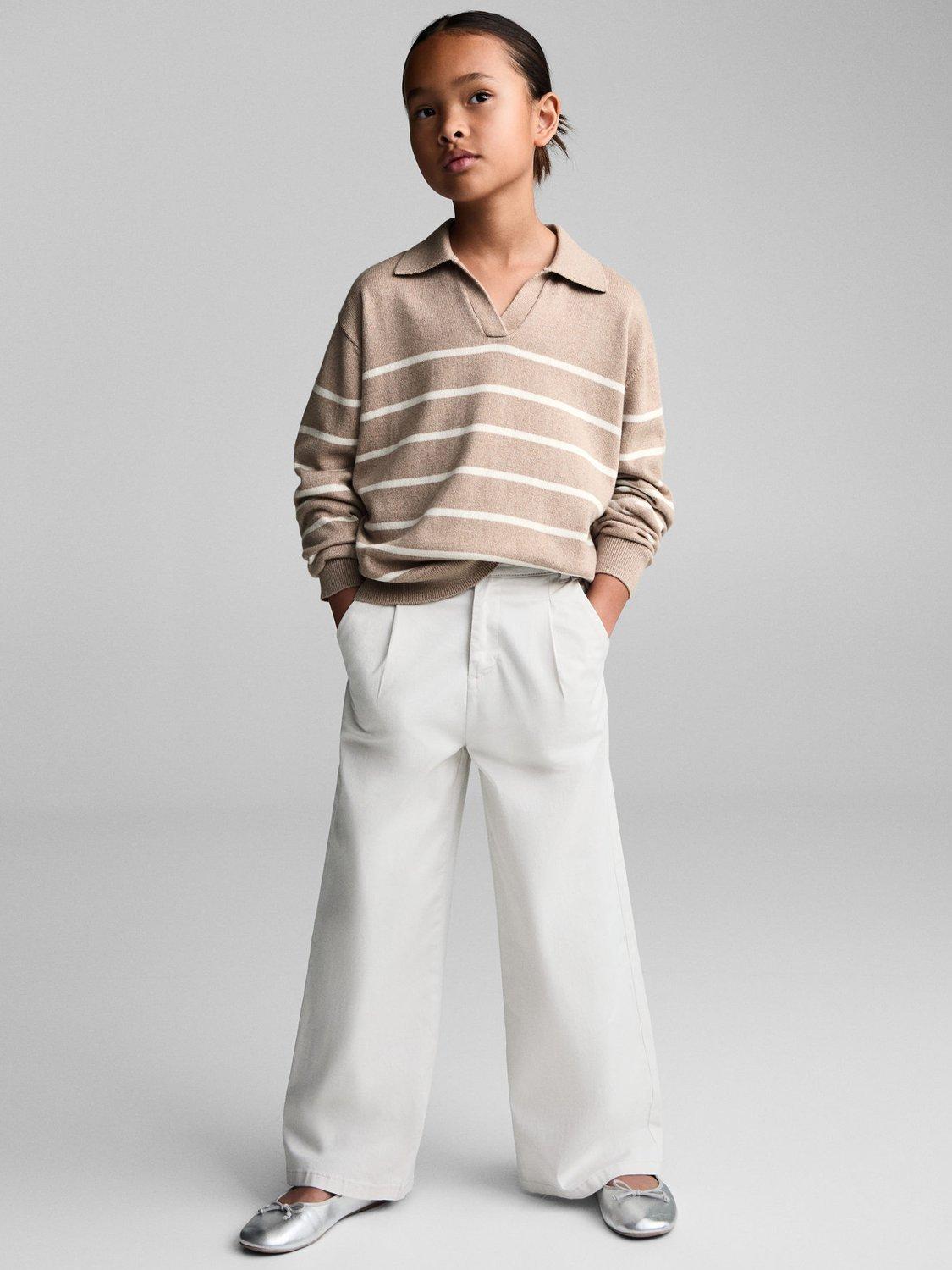 Product image 2 of 7, which shows Mango Kids' Katie Polo Collar Stripe Jumper, Lt Pastel Brown, 5-6 years