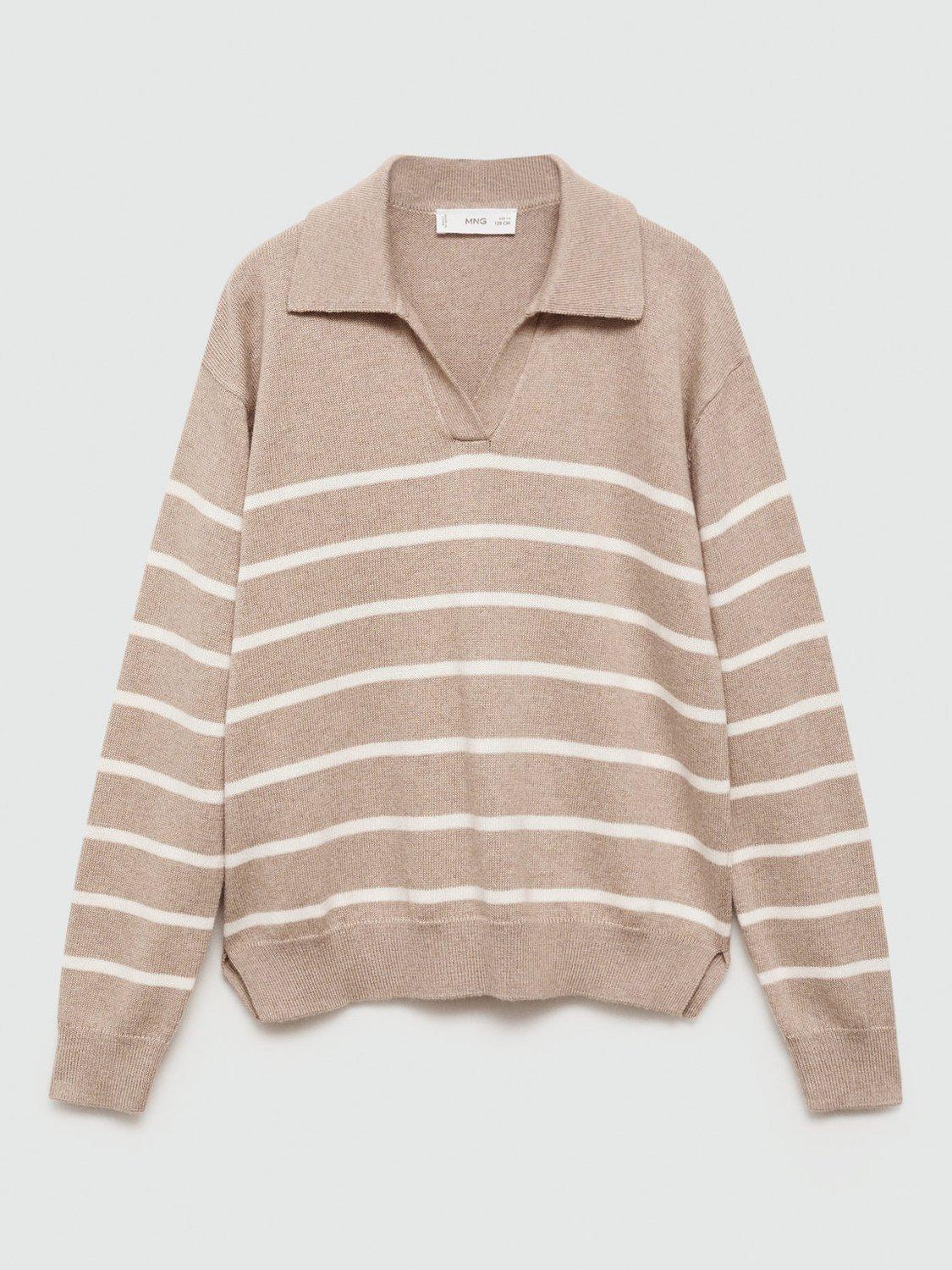 Product image 3 of 7, which shows Mango Kids' Katie Polo Collar Stripe Jumper, Lt Pastel Brown, 5-6 years