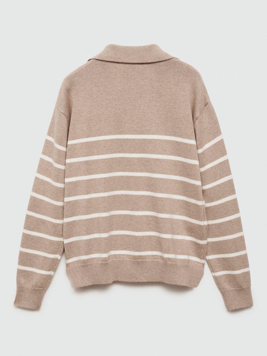 Product image 4 of 7, which shows Mango Kids' Katie Polo Collar Stripe Jumper, Lt Pastel Brown, 5-6 years