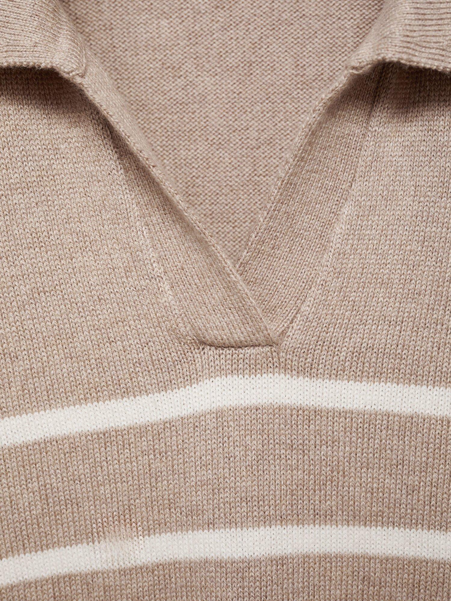 Product image 7 of 7, which shows Mango Kids' Katie Polo Collar Stripe Jumper, Lt Pastel Brown, 5-6 years