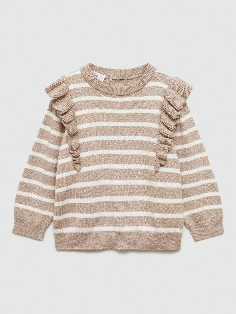 Mango Kids' Katie Frill Stripe Jumper, Lt Pastel Brown