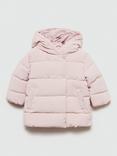 Mango Kids' Julie Quilted Hooded Jacket, Pastel Pink