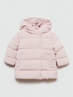 Mango Kids' Julie Quilted Hooded Jacket, Pastel Pink, Pastel Pink