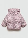 Mango Kids' June Floral Puffer Jacket, Pink/Multi