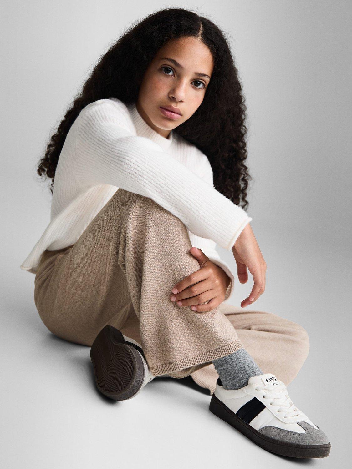 Product image 6 of 7, which shows Mango Kids' Megan Fine Knit Trousers, Beige, 5-6 years