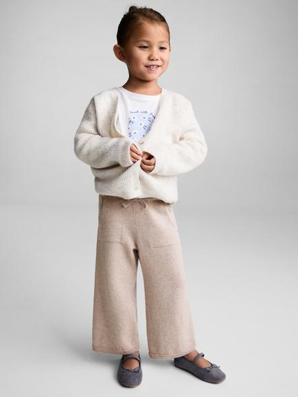 Mango Baby Fine Knitted Wide Leg Trousers, Pastel Brown - view 2, Pastel Brown